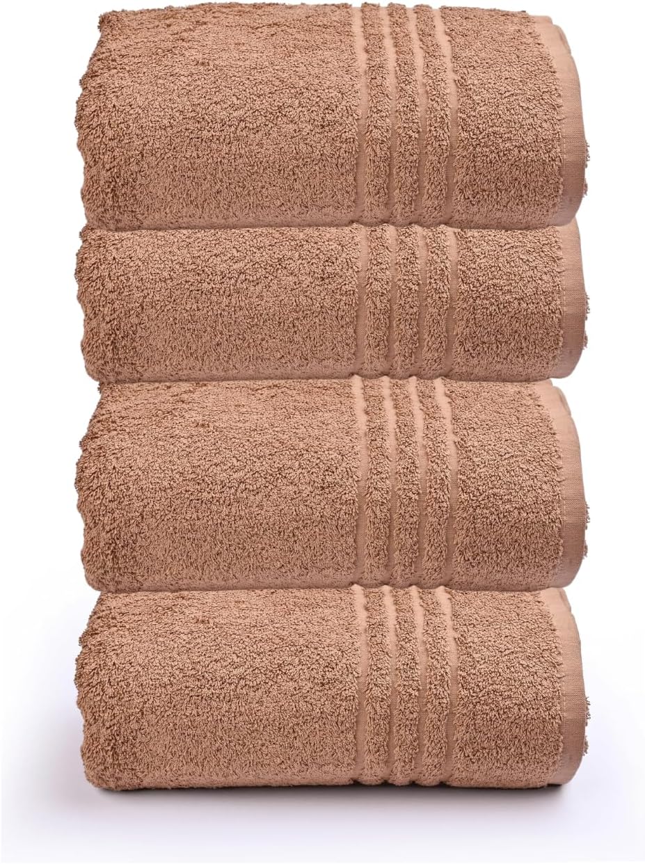 BIGWILL Towels Pack of 4 Extra Large Bath Towels 28 x 57 Inches, Pure Cotton, Larger & Lighter Weight, Quicker to Dry, Super Soft and Absorbent, Perfect for Bathroom, (Brown)