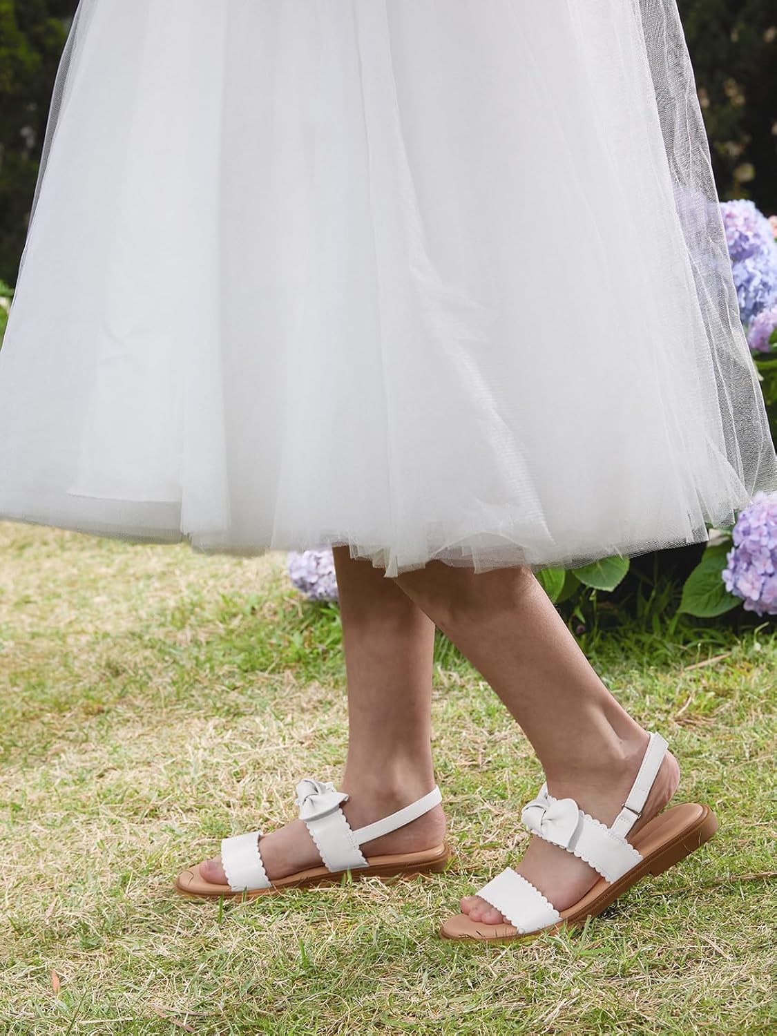 Coutgo Girls Sandals Flower Girl Dress Shoes Bow Open Toe Flat Sandals Summer Princess Wedding Shoes for Little Big Kids