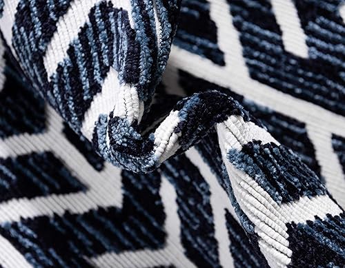 Miniatura 7 de Unique Loom Outdoor Collection - Alfombra rectangular de 5 pies 1 pulgada x 8 pies, color azul marinomarfil