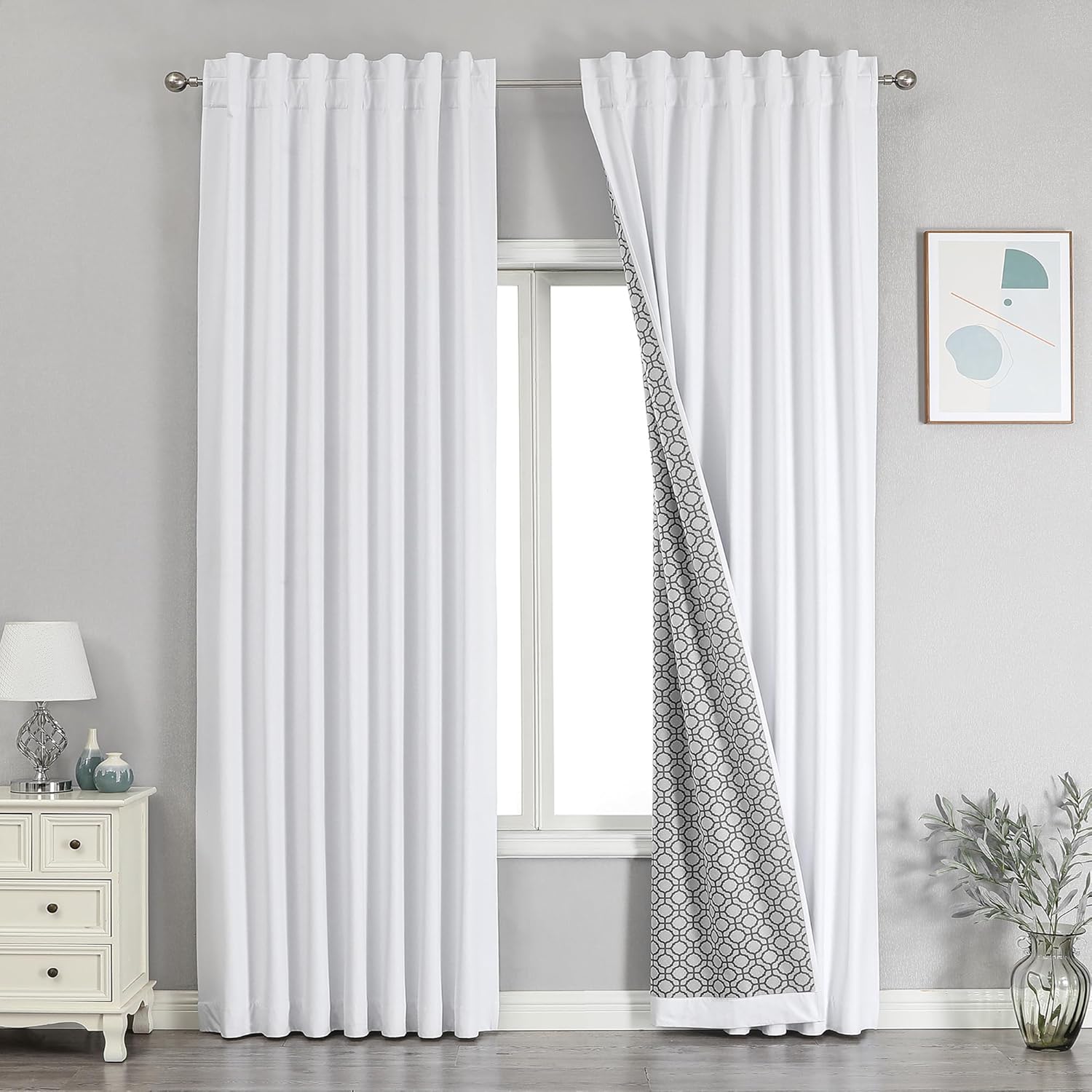 OWENIE Carlos Graphene Printed White Blackout Curtains for