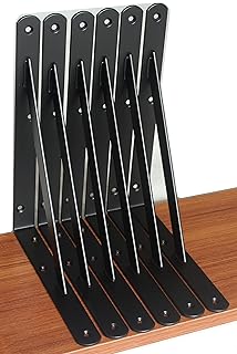 6 Pack L11" x H 8" Black Heavy Duty Shelf Brackets with Screws Metal Shelf Brackets Shelf Support Angle Brackets for Shelves L Brackets Heavy Duty Floating Shelf Brackets