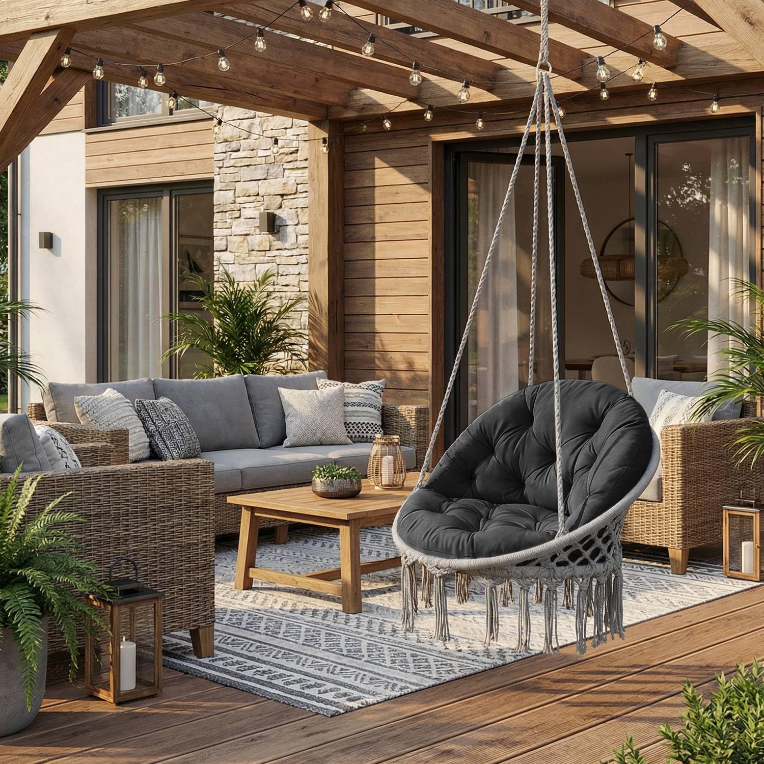 Wasserdichtes Kissen für Hängesessel Nestschaukel XL, Bequeme Gartenkissen Auflage für Hängekorb, Handgefertigte Sitzauflage mit Anti-Allergischer Füllung, Rückenkissen für Garten und Indoor, Graphit
