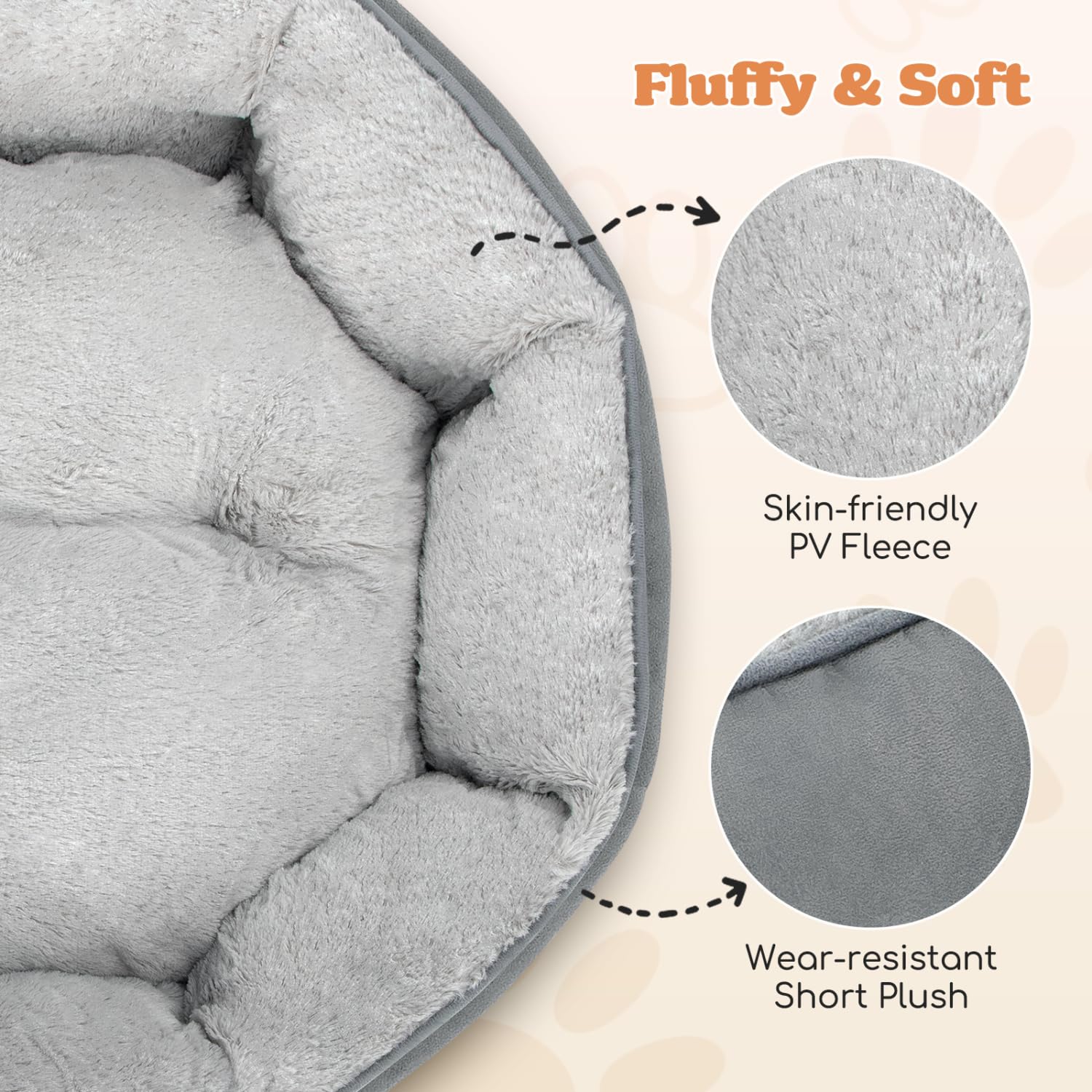 Nobleza Cama para Perros Pequeños, Cama Lavable para Mascotas, Sofá Redonda de Perros y Gatos Antideslizantes y Antiestres, Felpa Suave y Mullida, Bordes Elevados, Gris, Ø80 x 18 cm