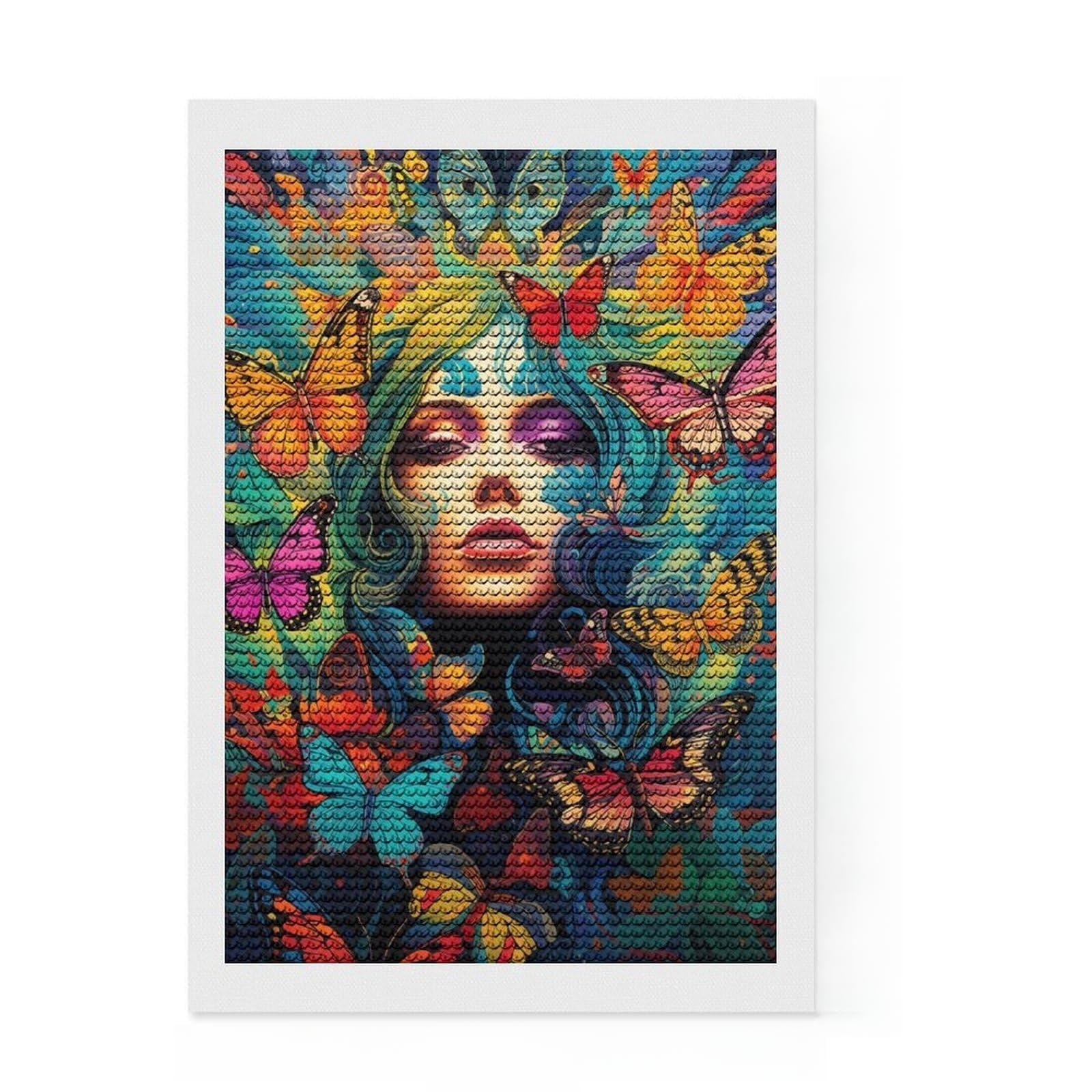Junmoney Psychedelic Butterflies 4 Full Drill Diamond Painting Kit 8"x12", Holiday Gift Idea, Home Decoration, Boho Decor, Relaxing Handmade Project