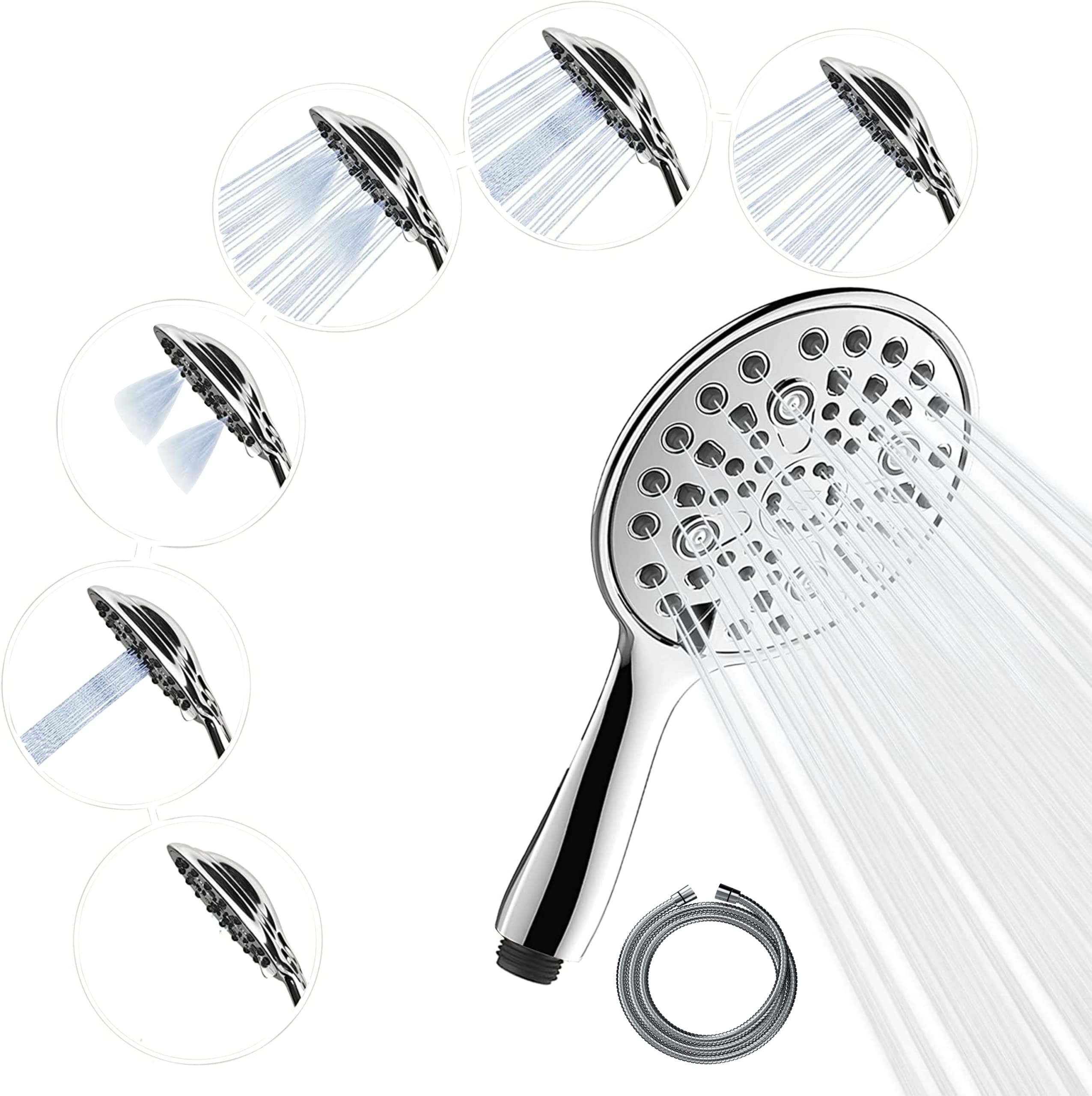 SparkPod 6-Function High Pressure Shower Head - 6" Wide Angle Handheld Shower Head - Luxury Design (6 Function, Chrome)