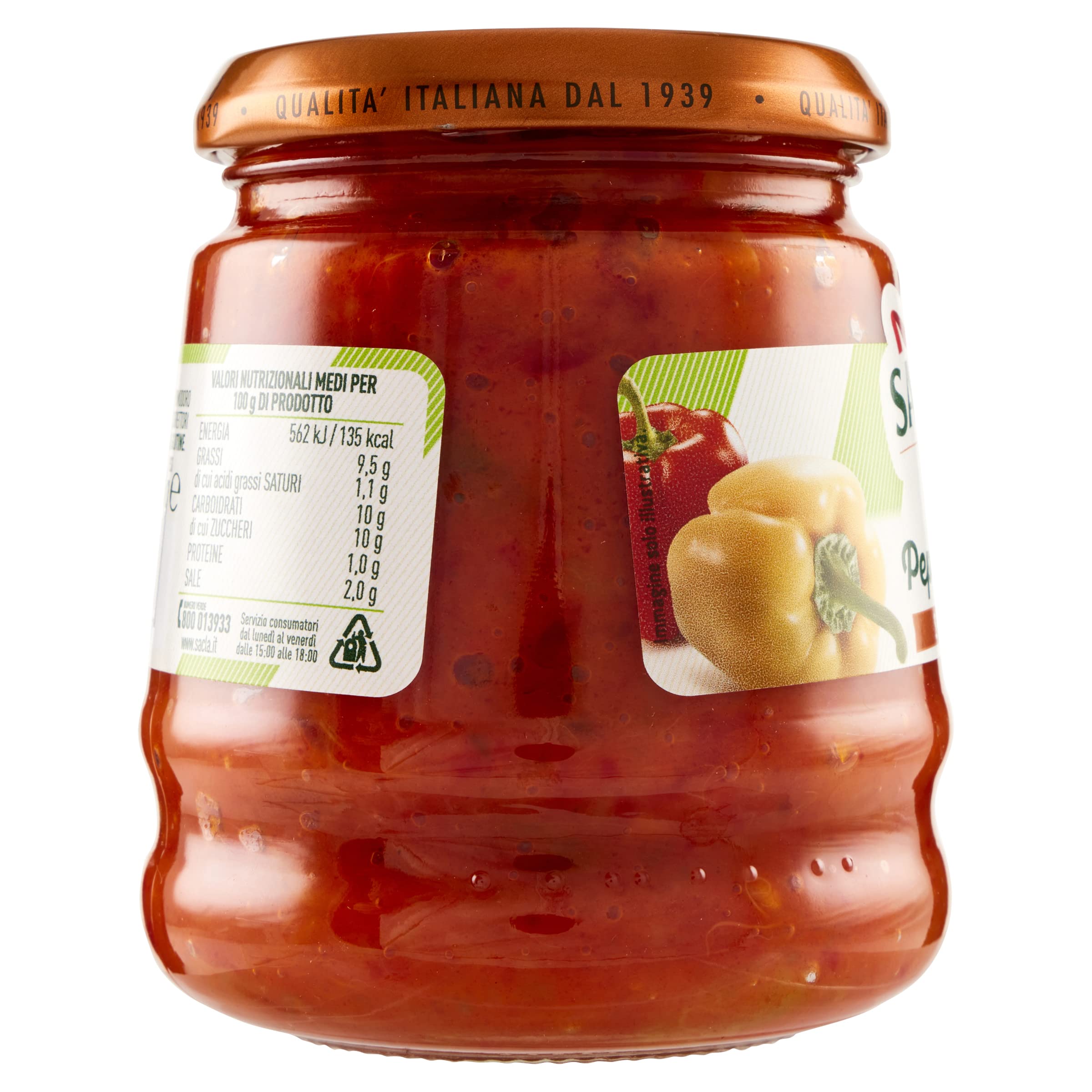Saclà, Sottoli, Peperonata, Ideale per Aperitivo, Antipasti e Contorni, Vaso Vetro, 290g, Confezione da 12 Pezzi