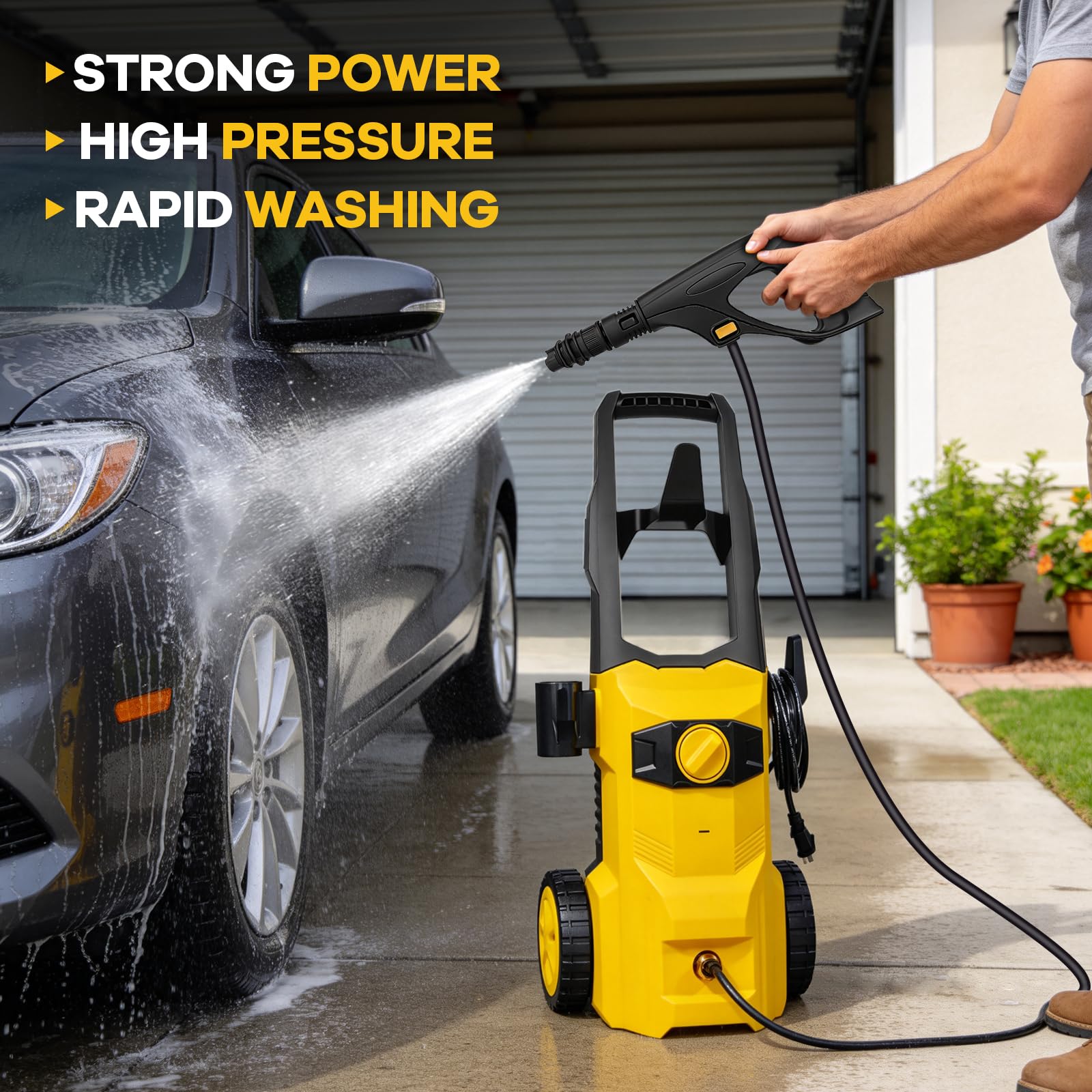 Roadtime Rondella ad alta pressione, pressione max. 3,6 MPA, portata 3,7 l/min, pulitore portatile con tubo di scarico dell'acqua da 10 m e tubo di ingresso dell'acqua da 2 m, Power Jet con pistola