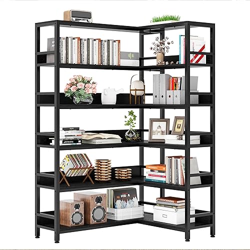 Miniatura 8 de IRONCK Estanterías industriales de esquina de 6 niveles con deflectores Etagere Estante de almacenamiento con marco de metal para sala de estar,