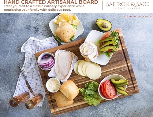 Miniatura 3 de Tabla de cortar de madera extra grande de azafrán y salvia, 23 x 17 x 1.5 pulgadas, tablas de cortar de madera de acacia para uso en cocina con