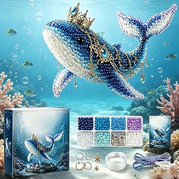 Bead Kit for Beginners 3D Beaded Animal Making Kit with Instructions, 8 Unique Sea Animal Designs with Glass Beads and Pattern Guide, Underwater Bead Embroidery Set Gift Whale