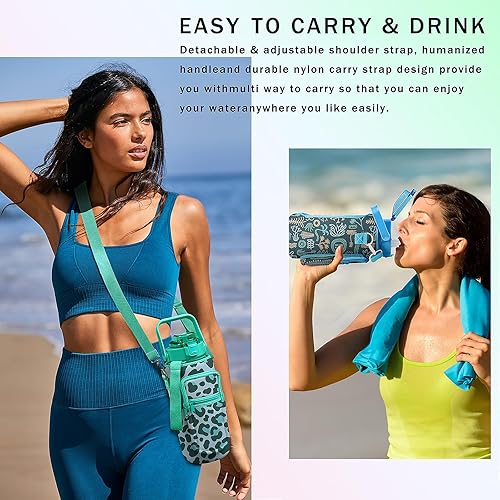 Miniatura 7 de Regalos de tortugas marinas para mujeres, botella de agua de tortuga marina de medio galón con marcador de tiempo, botellas de agua de gimnasio para