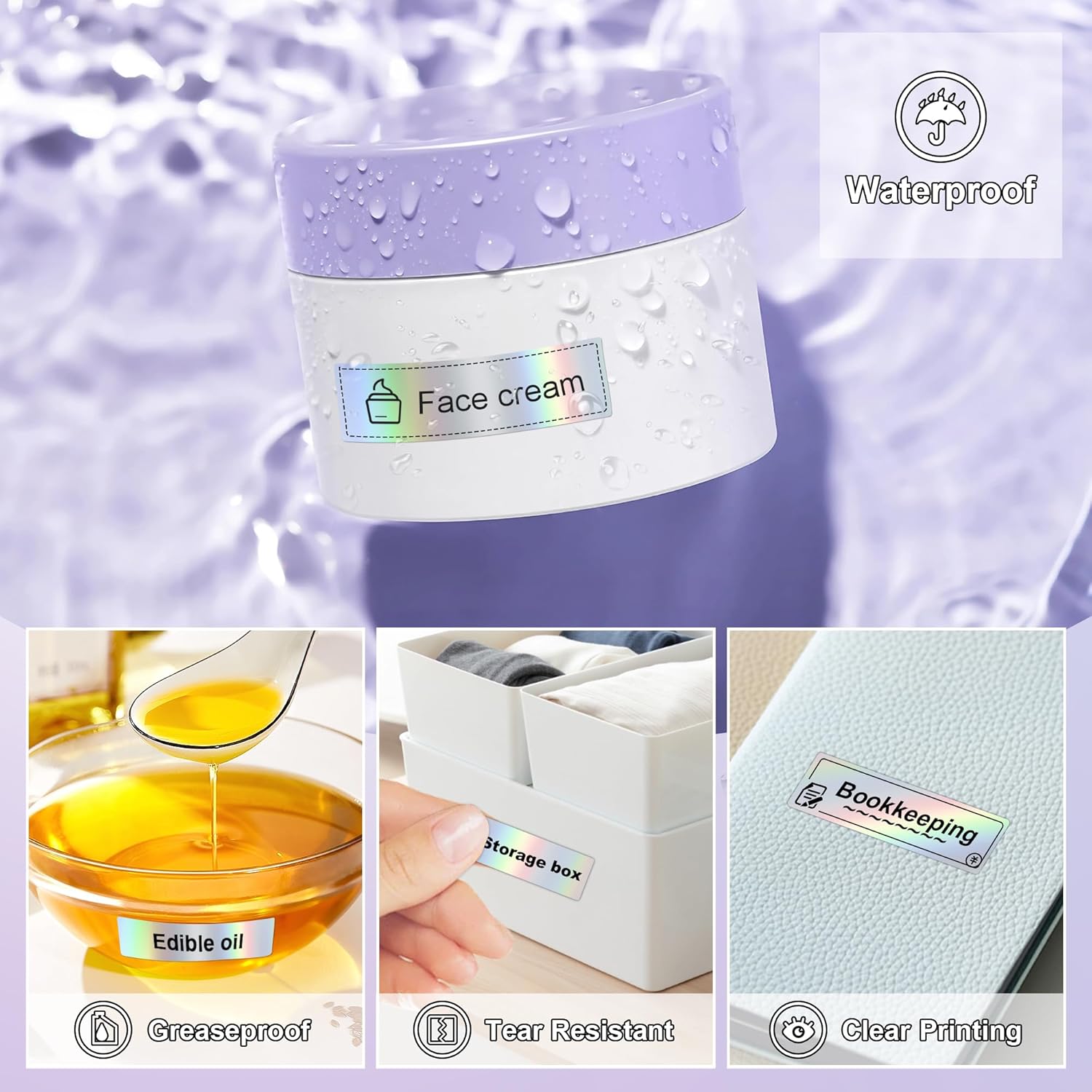 PARLAIM Label Maker Tape,14X50MM(1/2" X1 7/8") Thermal Label Stickers,Thermal self-Adhesive Label Compatible with D30 Label Maker,Thermal Label Paper for Home/Office/130pcs/Roll Holographic Silver - Image 4