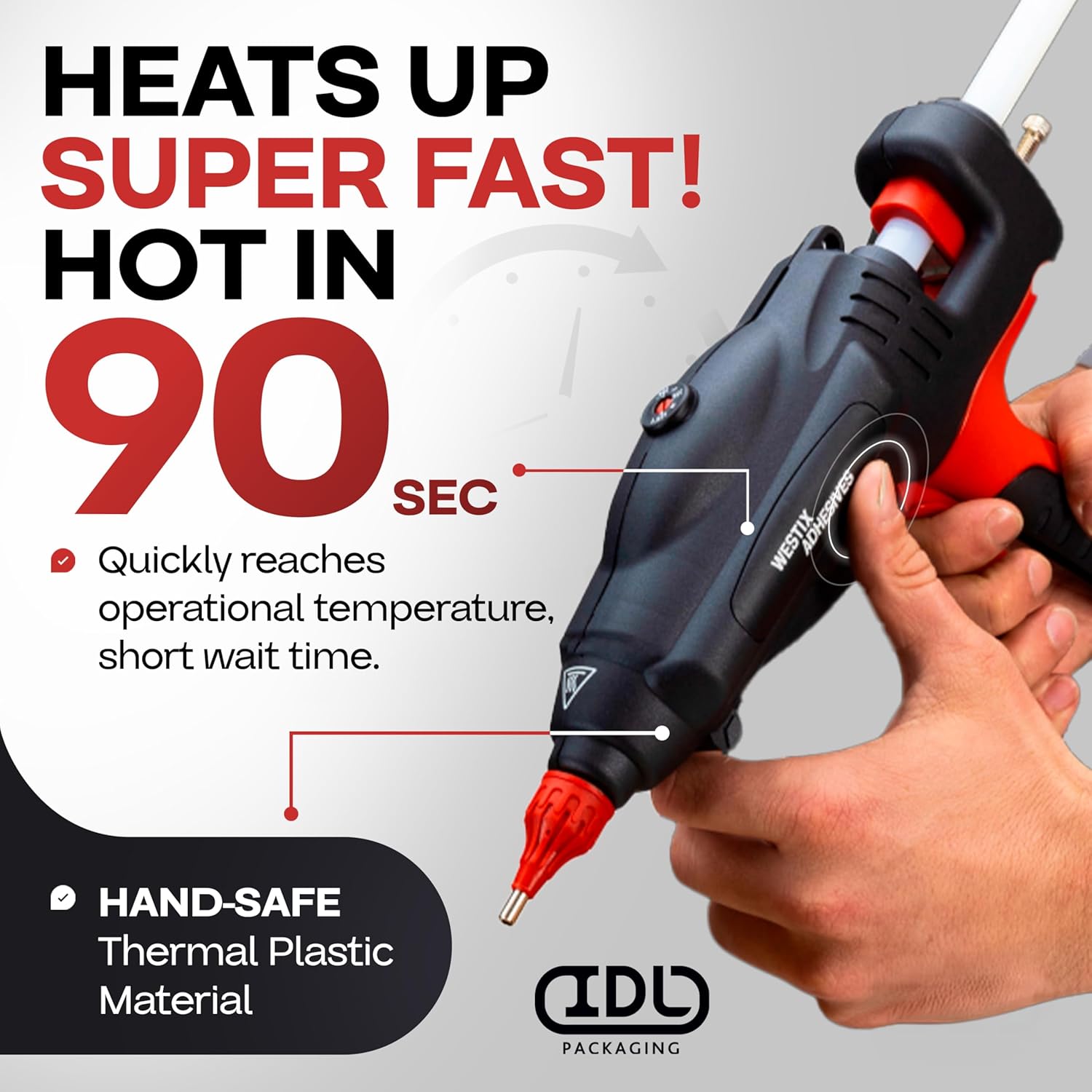 IDL Packaging GG-5810 Industrial 450W Full Size Hot Glue Gun for 5/8" Glue Sticks - Super Fast Heating - Heavy-Duty Large Electric Glue Gun for Construction, Carpentry, DIY, or Repairs