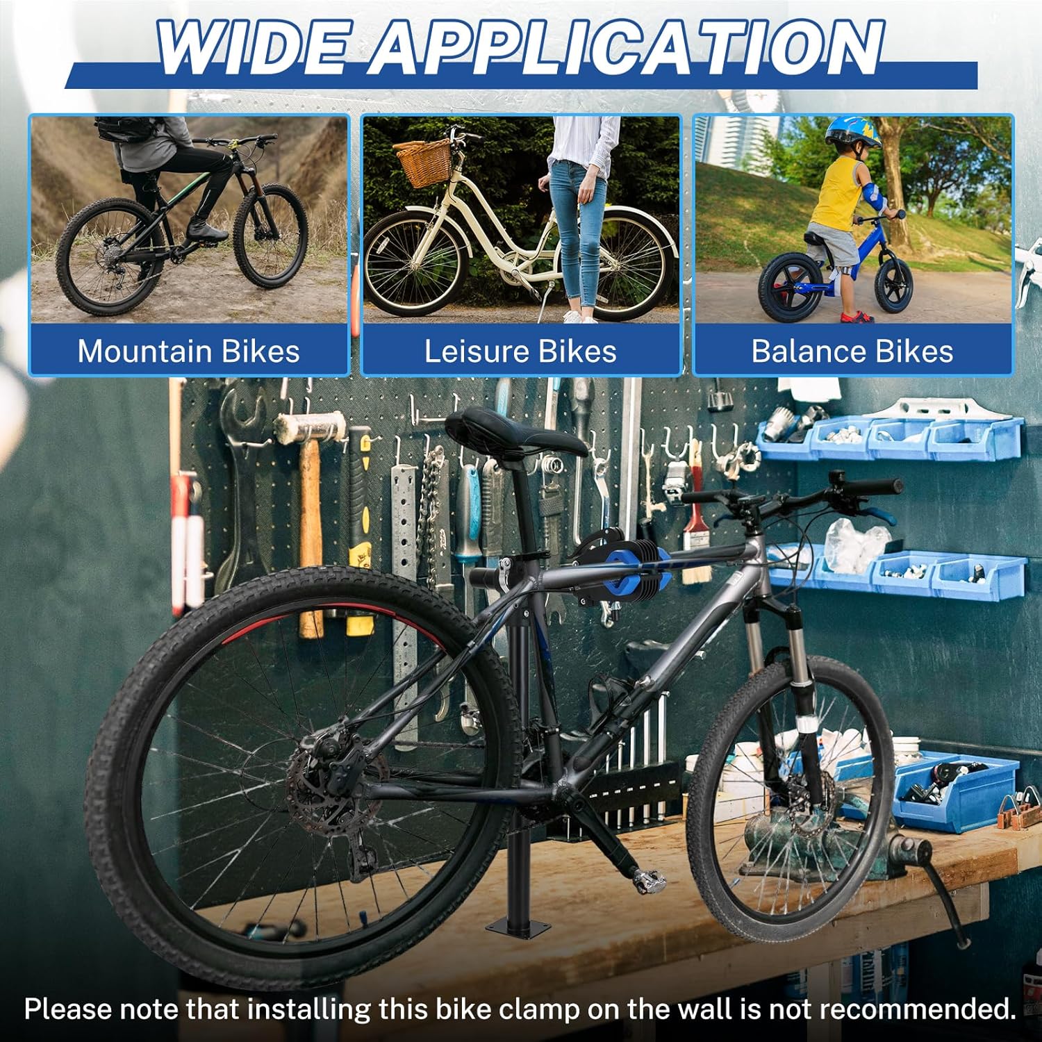 NATGAI Height Adjustable Bike Repair Stand, Bench Mount Bicycle Maintenance Rack Workstand, Adjustable Removable Home Bicycle Maintenance Stand for Road Mountain Bikes (Blue)