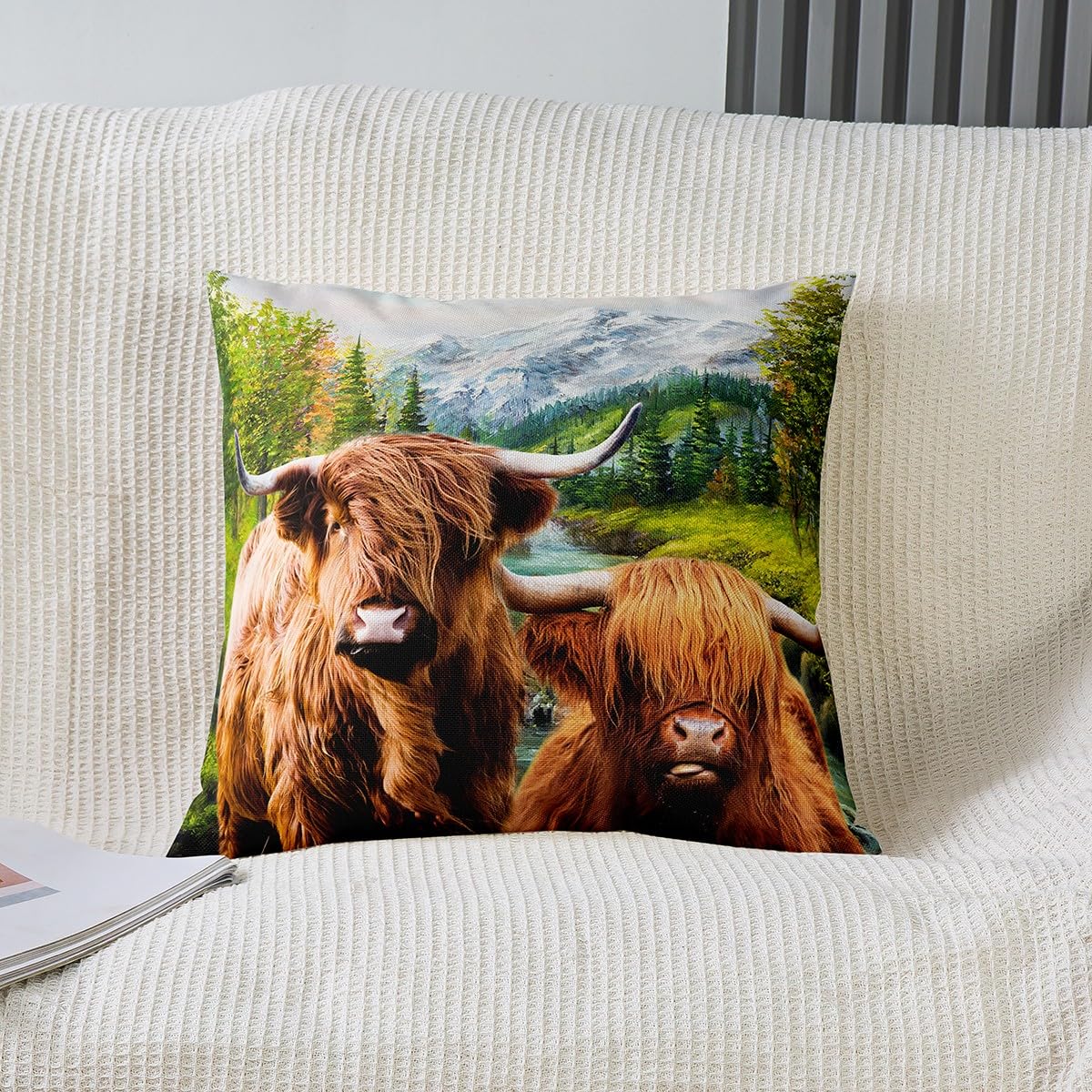 Set di 2 federe per cuscini con mucca delle Highland, rustiche, marroni, decorative, per casa, divano, letto, 40,6 x 40,6 cm