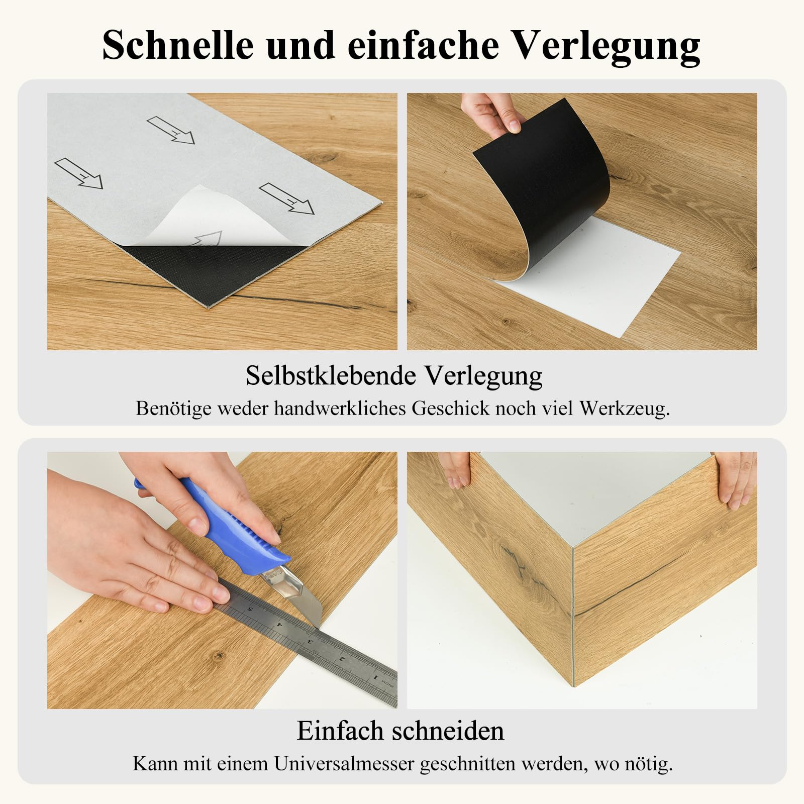 Mysflosy Vinylboden Selbstklebend, PVC Bodenbelag holzoptik wasserdicht, Eiche Europäische 15,24 cm x 91,44 cm vinyl bodenbelag, 36 Dielen, Abdeckung 5 m²