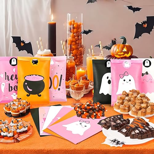 Miniatura 5 de FHzytg 48 bolsas de recuerdo de fiesta de Halloween, bolsas de dulces de fantasmas de Halloween, bolsas de regalo de fiesta de Halloween para niñas,