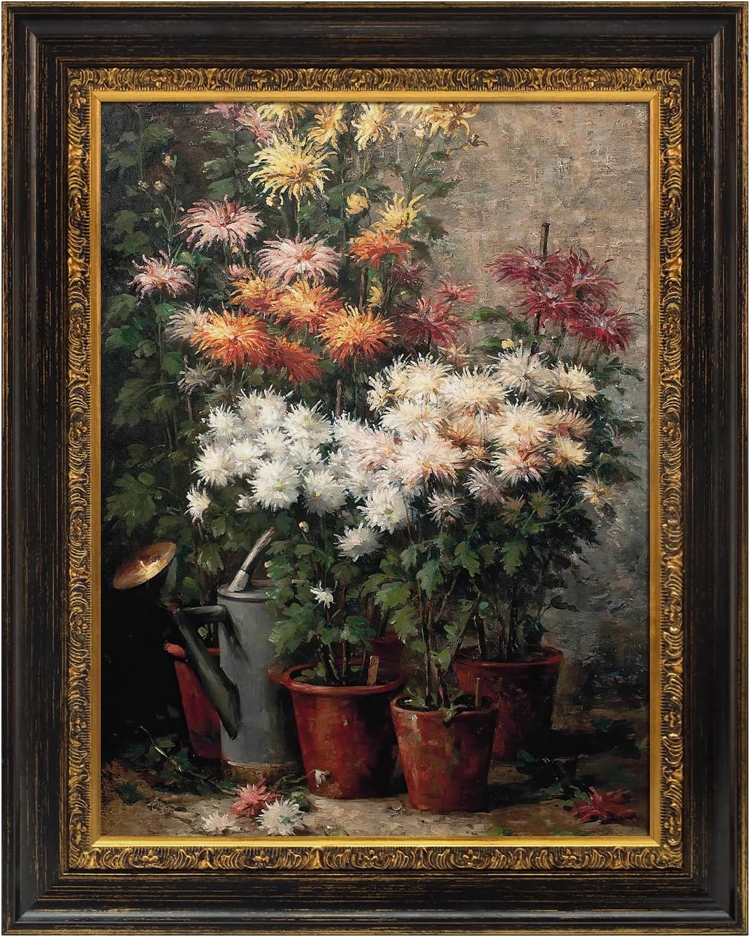 Wood Canvas Frame for 6x8 Oil Paintings, Vintage Black and Gold Ornate Frame for Wall Art Prints, Classical Rustic Wall Decor for Entryway Fireplace Above TV Bedroom, No Cover & Back