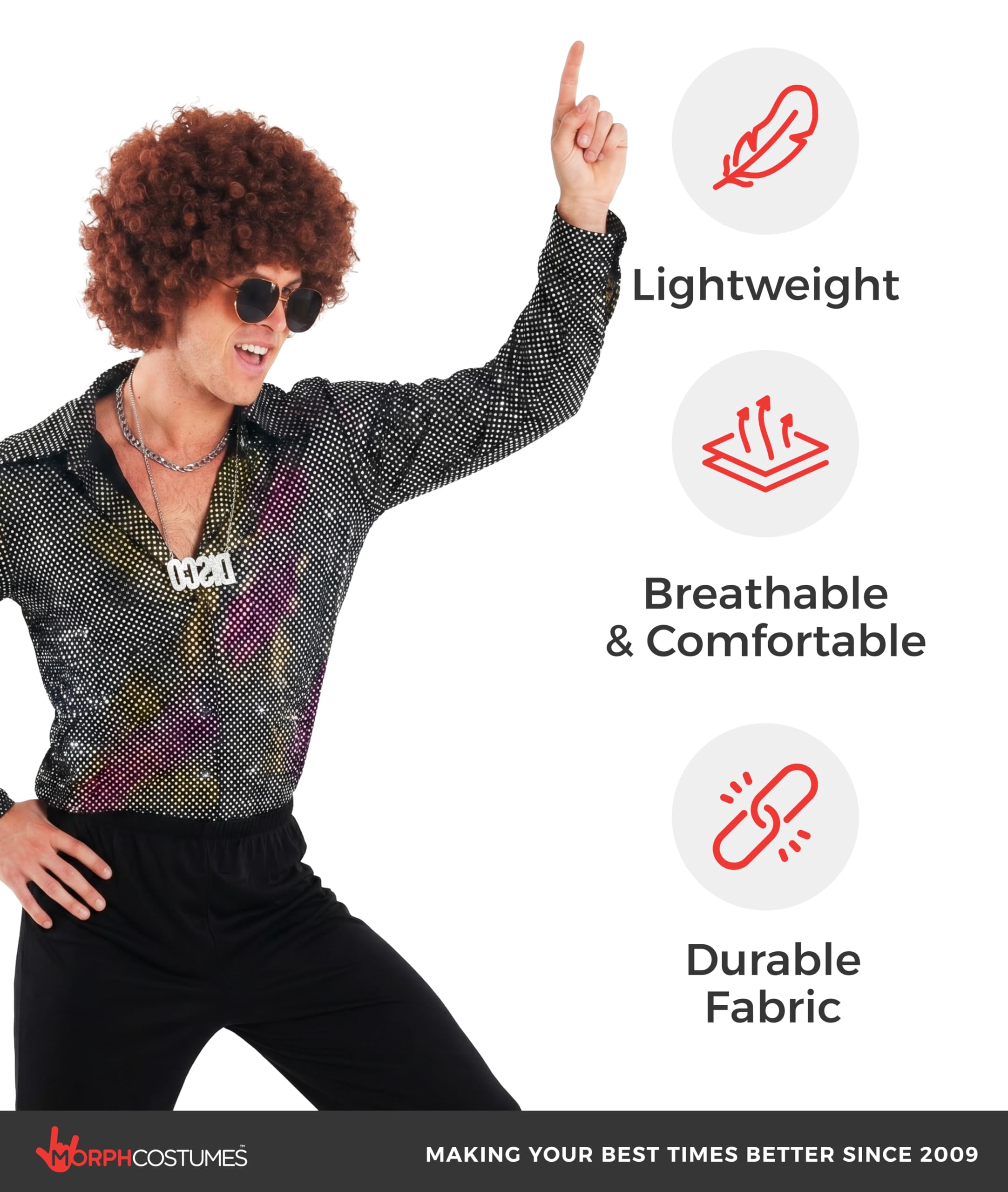 Morph Camicia Uomo Anni 70 - Camicia Paillettes Costume Disco per Feste, Vestiti Vintage Uomo per Costume Party e Eventi Speciali