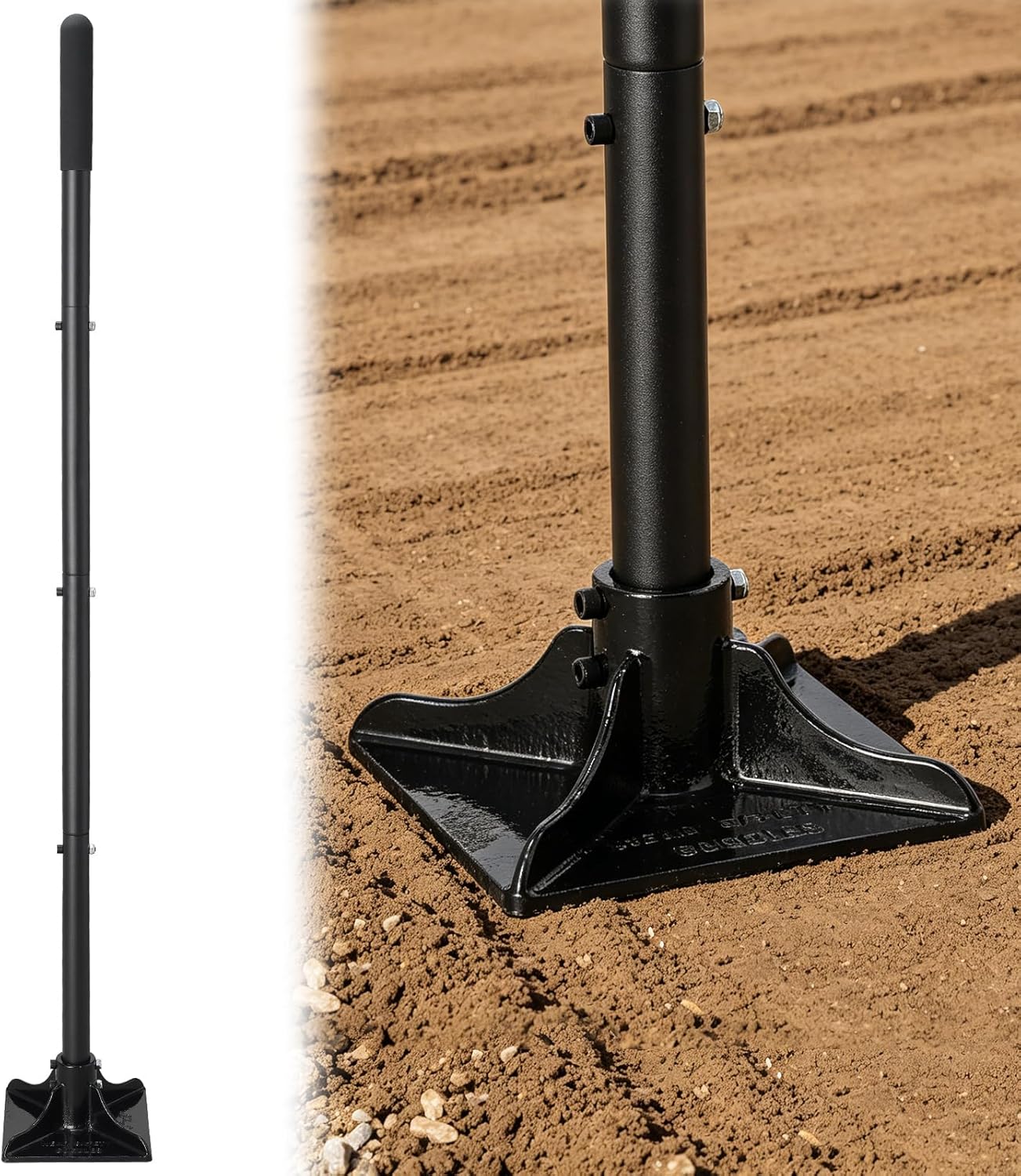 Heavy Duty Hand Tamper 8"x8" Steel Ground Tamper Tool – Manual Landscaping Tamping for Soil, Dirt, Concrete, Asphalt, Driveway & Pavement Repair, 58" Handle Garden Leveler