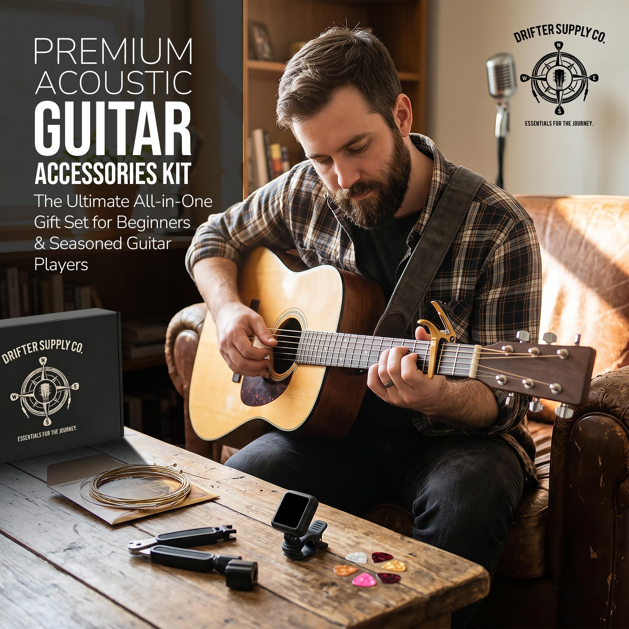 Acoustic Guitar Accessories Kit - Rechargeable & Premium -2