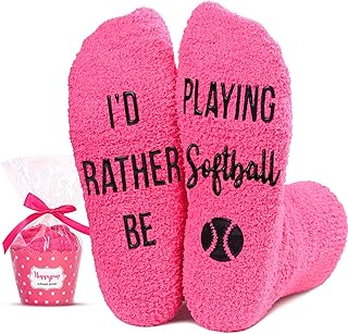 HAPPYPOP Fuzzy Socks Pink Softball Socks Women, Sports Gifts Softball Gifts For Team Softball Coach Gifts Softball Mom Gifts Unique Softball Gifts