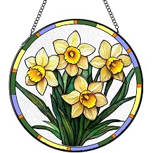 Stained Glass Window Hanging, Narcissus Flower Suncatcher Decor 6.3 in | Stained Glass Suncatcher, Sun Catchers Indoor Window, Flowers Suncatcher, Birthday Gifts for Women
