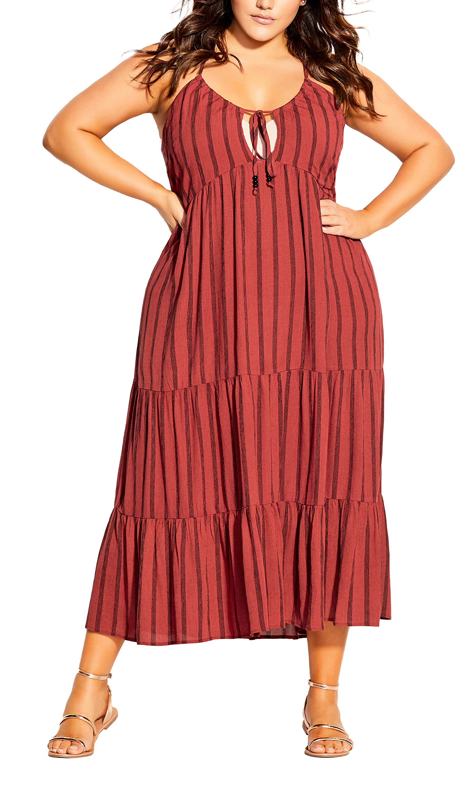 City Chic Plus Size Maxi Caribbean Dress, Rust Stripe, 18