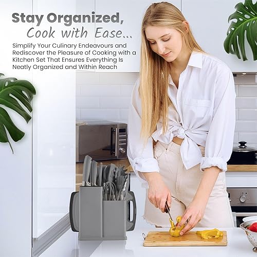 Miniatura 4 de Juego de utensilios de cocina de silicona gris oscuro, juego de utensilios de cocina antiadherentes, mango de madera no tóxico sin BPA, utensilios