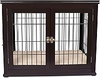 Vista 8 de INTERNET'S BEST Perrera decorativa para perros con cama para mascotas, casa pequeña para mascotas, jaula interior de doble puerta, muebles de madera