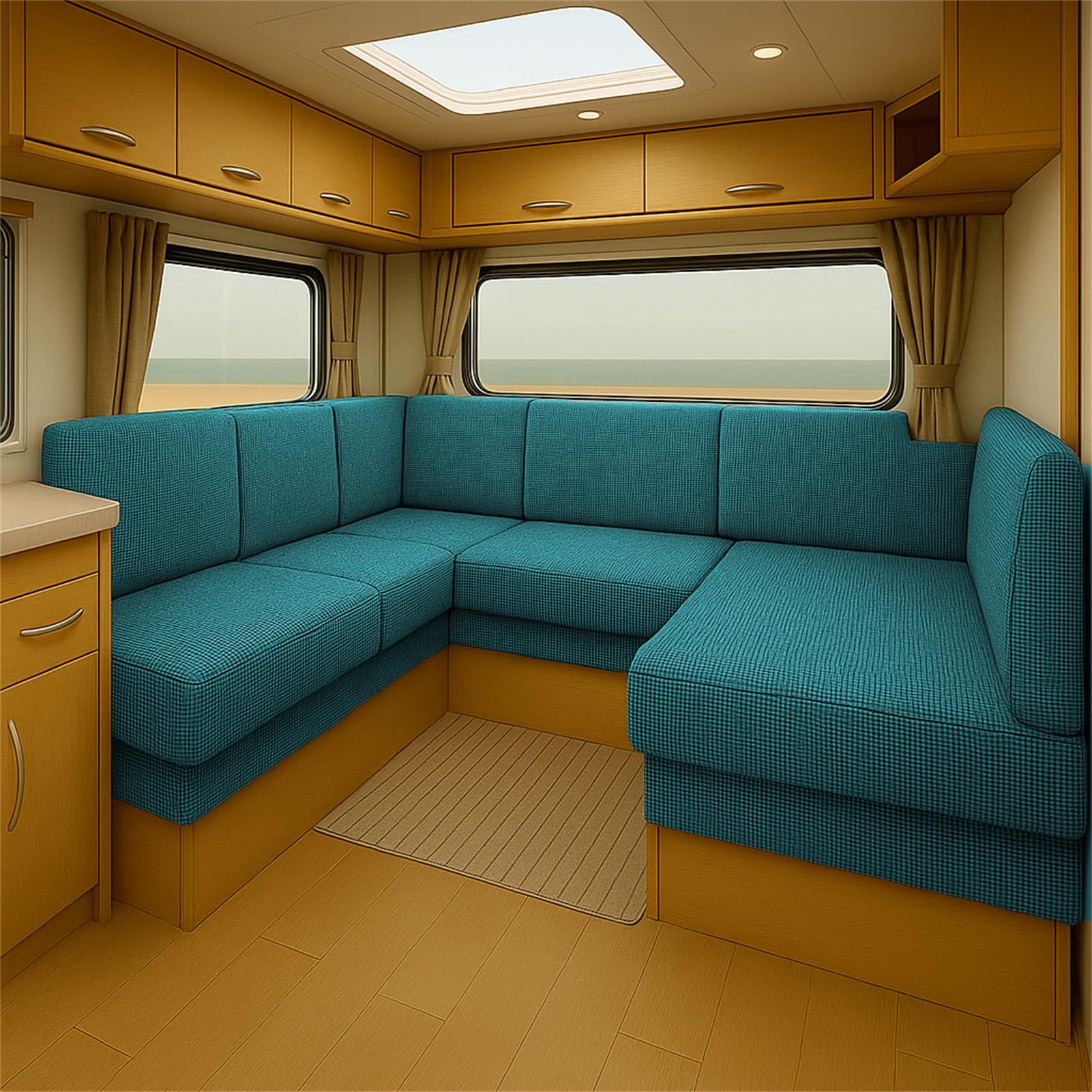 CDPTD Elastic Caravan Seat Cushion Cover for RV Bench Camper Sofa Jacquard Slipcover with Straps Washable Non-Slip Pads Dinette Pads Protector Campervan Chair Seating (Lake Green,W50-65 * L 80-100cm) — image 1