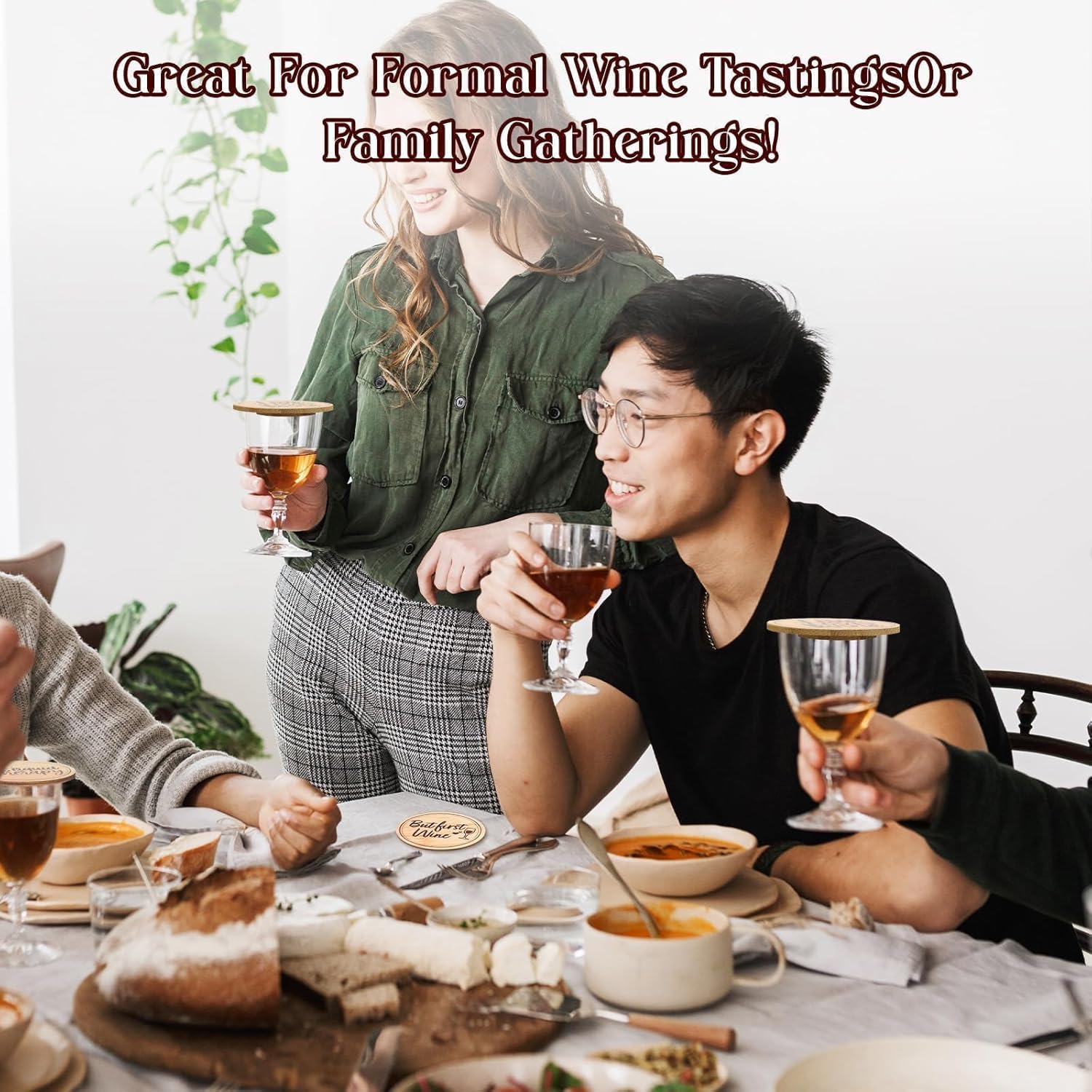 8 Pcs Wine Glass Covers coasters Funny Wood Drinking Glass Covers to Keep Bugs out Bamboo Water cup Toppers Keeps Debris out for Party Wine Party holiday Accessories Housewarming Gifts