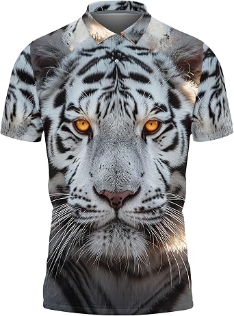 Tiger Lovers Polo Shirts for Men - Mighty Tiger Mens Polo Shirts Short Sleeve Golf Shirts Series 38