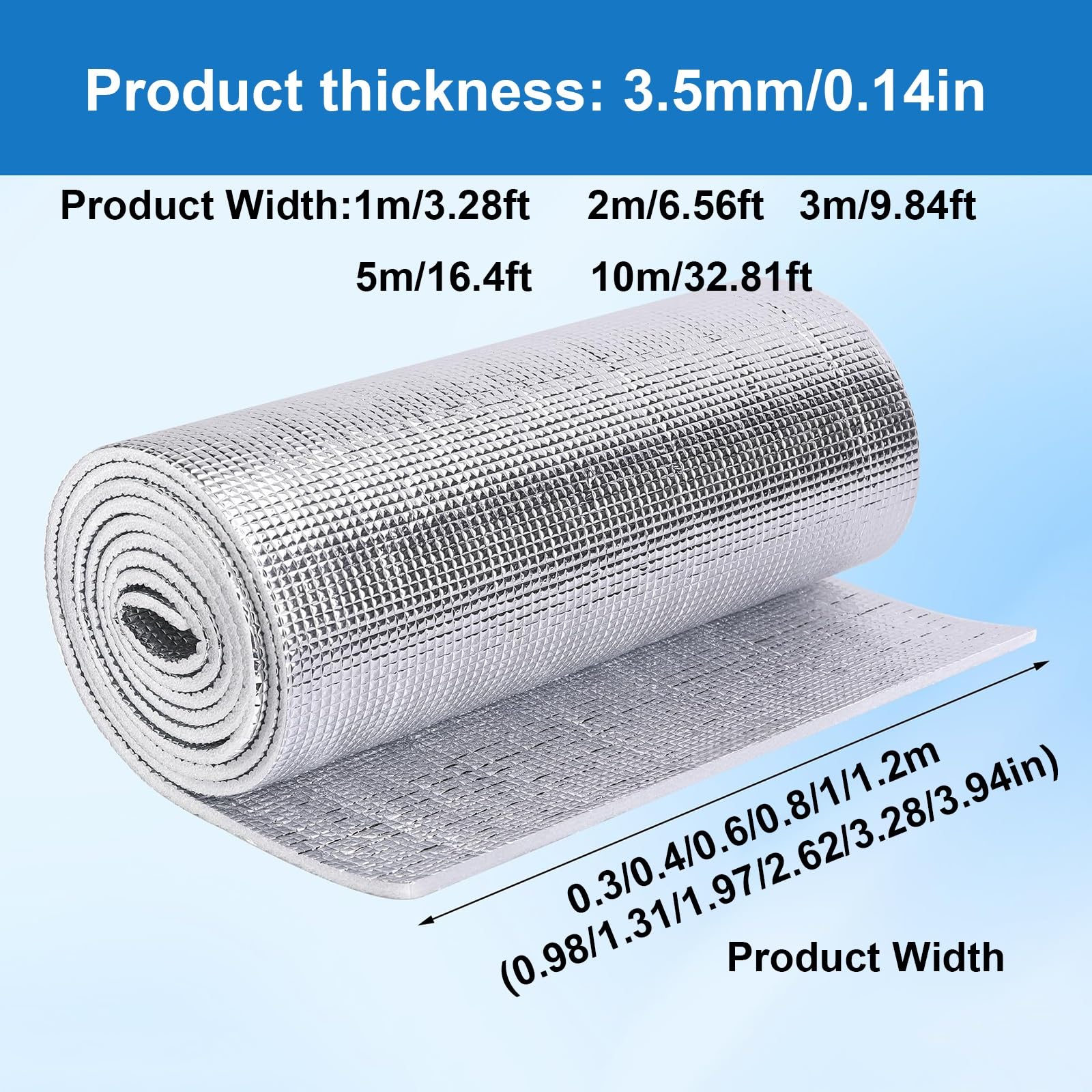 Rollo de aislamiento reflectante de calor, lámina de aluminio de doble cara para aislamiento térmico, resistente a la intemperie e insonorización