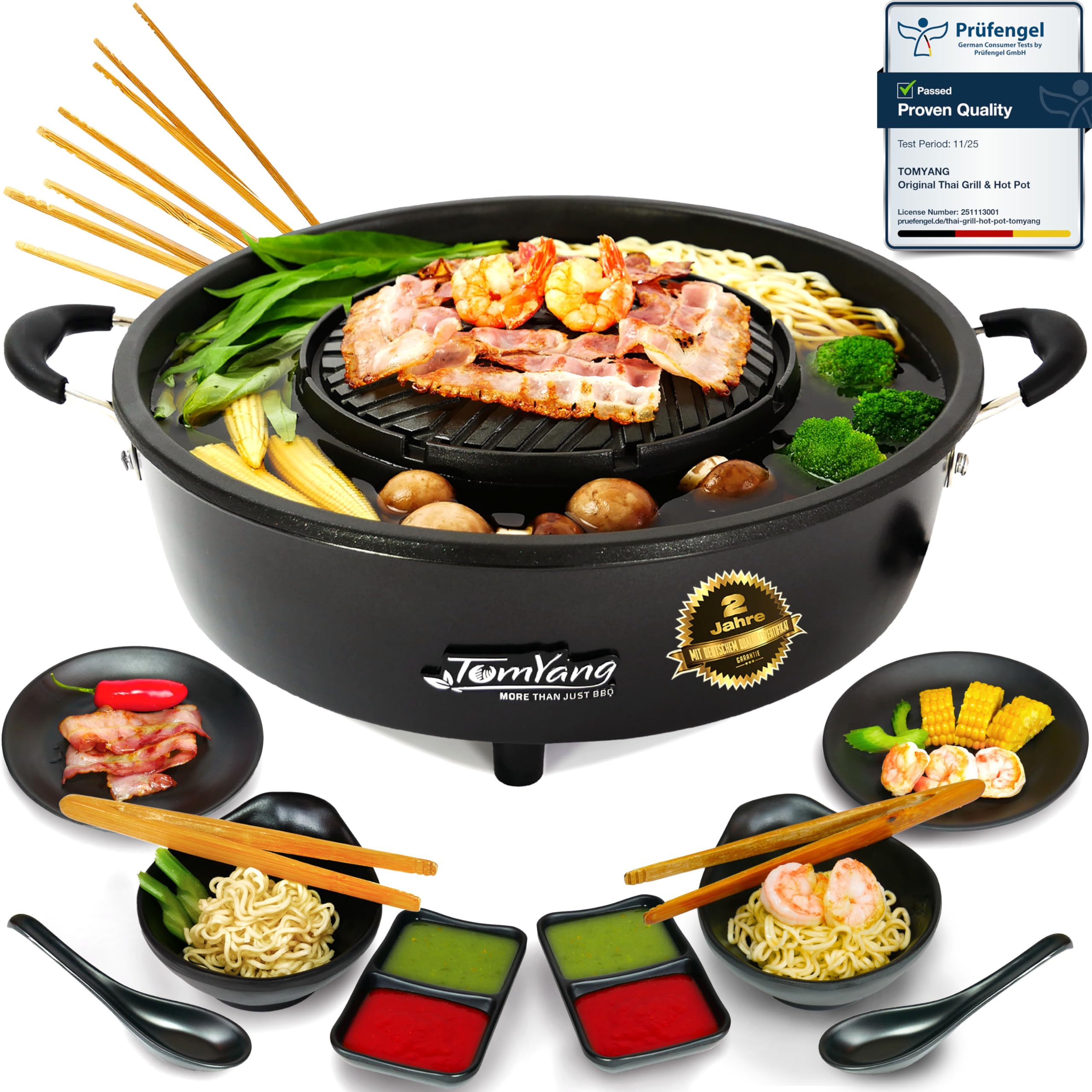 TomYang Hot Pot Premium – incl. Premium accessory, Swiss coating and more than 100 Recipe Videos. The Original Thai Grill & Hot Pot, Electric Thai BBQ Multi Cooker. Hotpot chinese pot