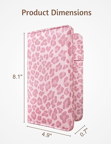 Server Book for Waitress, Magnetic, Zipper Pocket, Light Pink Leopard