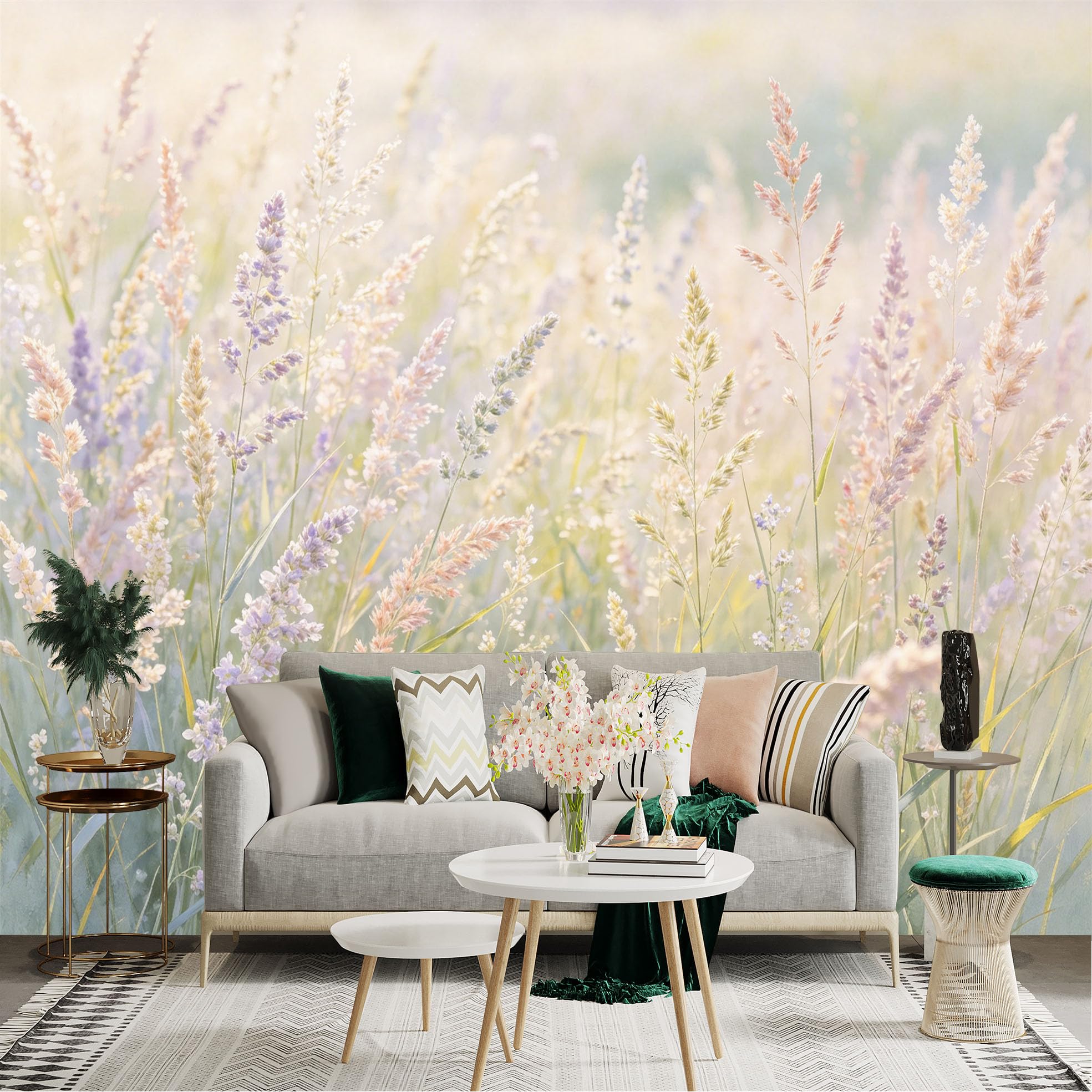 Lnzczhyre Dbh260521426 Custom Size Wall Sticker Mural， Soft Aesthetic Meadow， Sunlight Wildflowers， Dreamy Floral Field， Pastoral Nature Scenery， For Wall Decoration， Peelandstick Wall Decals.