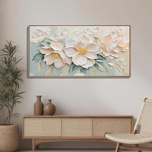 Anolyfi Lienzo texturizado enmarcado botánico para sala de estar, pintura estética moderna de flores de salvia, arte de pared grande enmarcado para