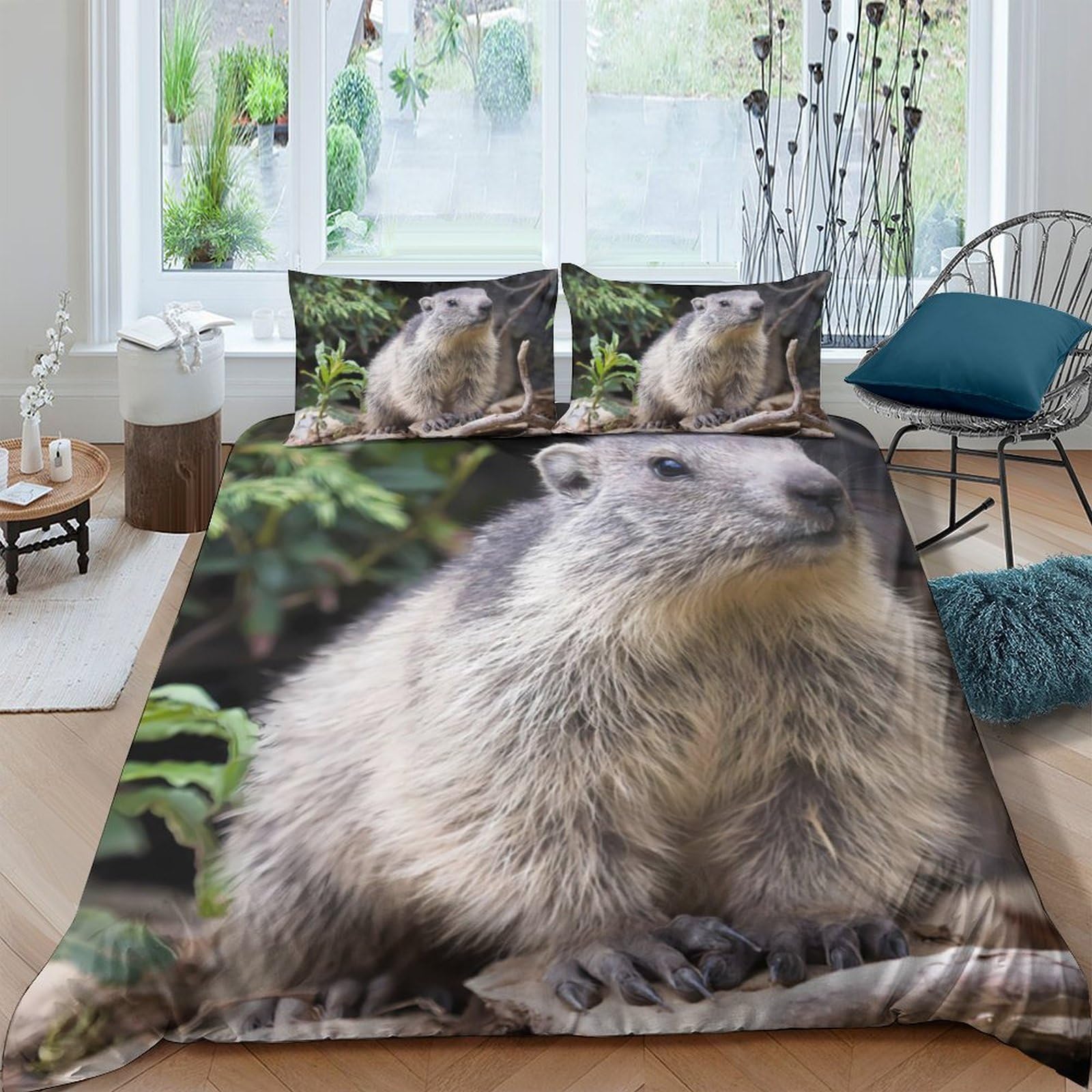 Ctjqhvkz Style-1 3D Printed Marmot Forest Fitted Sheet Microfiber Soft Anti-Slip Animal Pattern Bed Sheet For Bedroom Guest Room Decor Single（135X200cm）