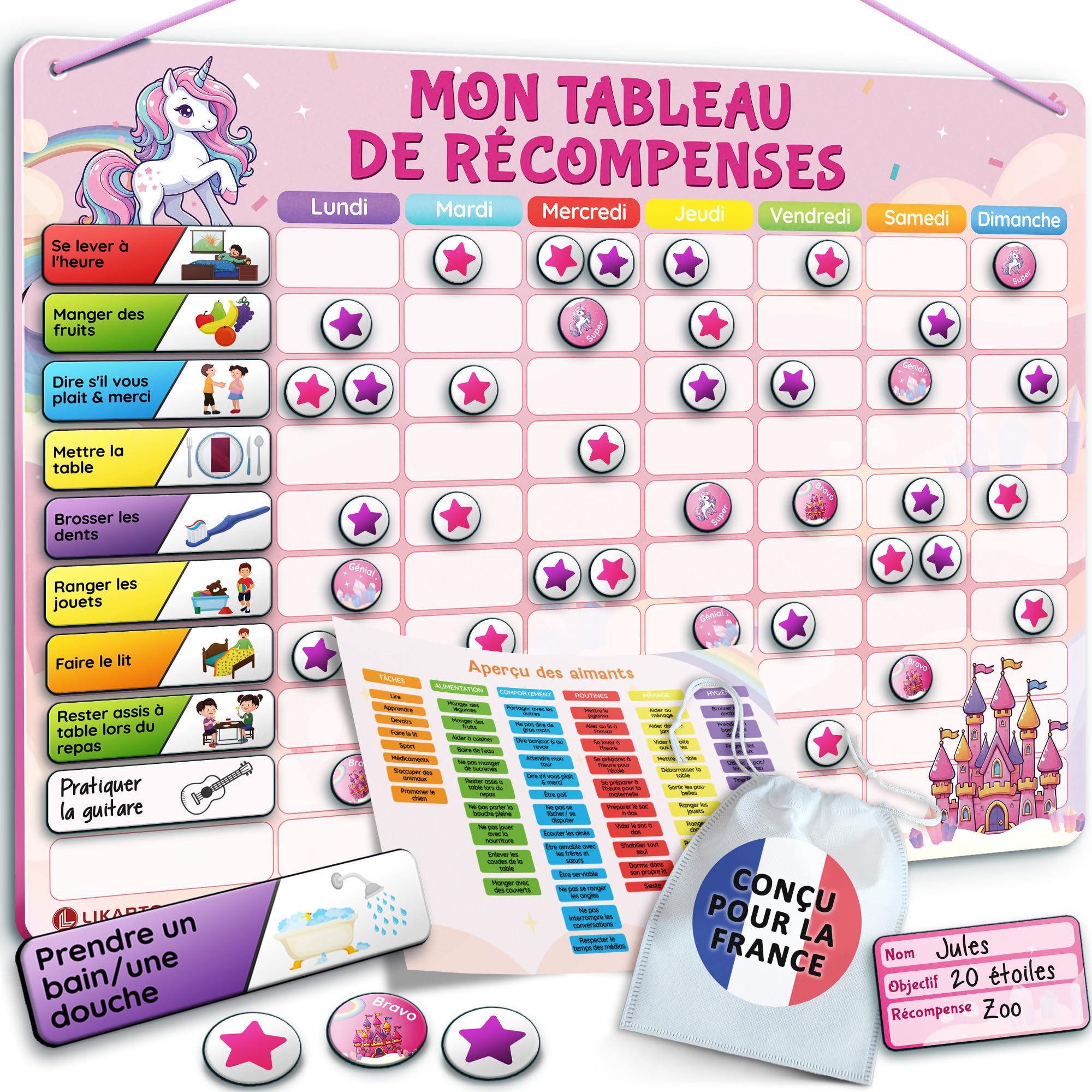 LIKARTO® Tableau de récompense Enfant - Tableau magnétique