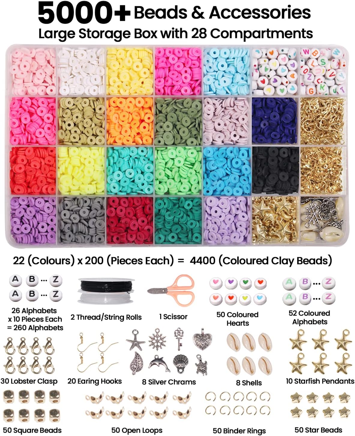 AZ Supply 6000 Premium Clay Beads, 1-24 Grids clay beads set, 6000+ Pieces - Image 4