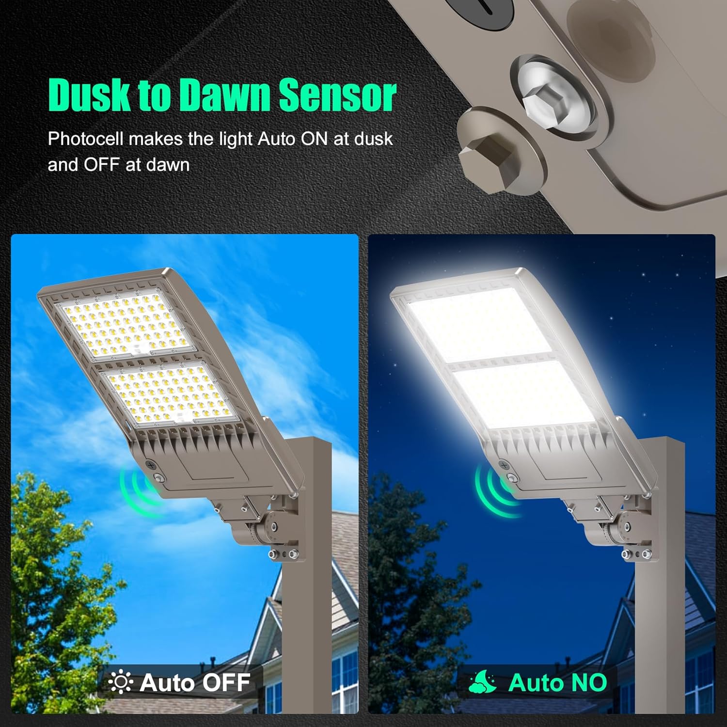 400W LED Parking Lot Light with Dusk to Dawn Photocell Power Adjustable Outdoor Lighting Arm Mount 60000LM IP65 UL & DLC Commercial Shoebox Pole Lights for Street Stadium Tennis Court 5000K (100-277V)