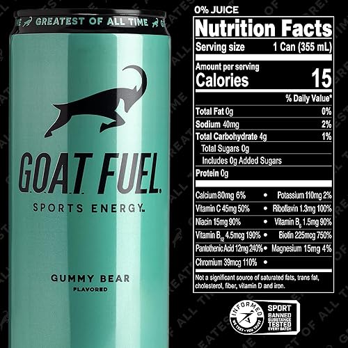 Miniatura 2 de Nueva bebida energética G.O.A.T. Fuel  Energía preentrenamiento sin azúcar  Aumenta el rendimiento mental y físico  Con hongos Cordyceps, BCAA y