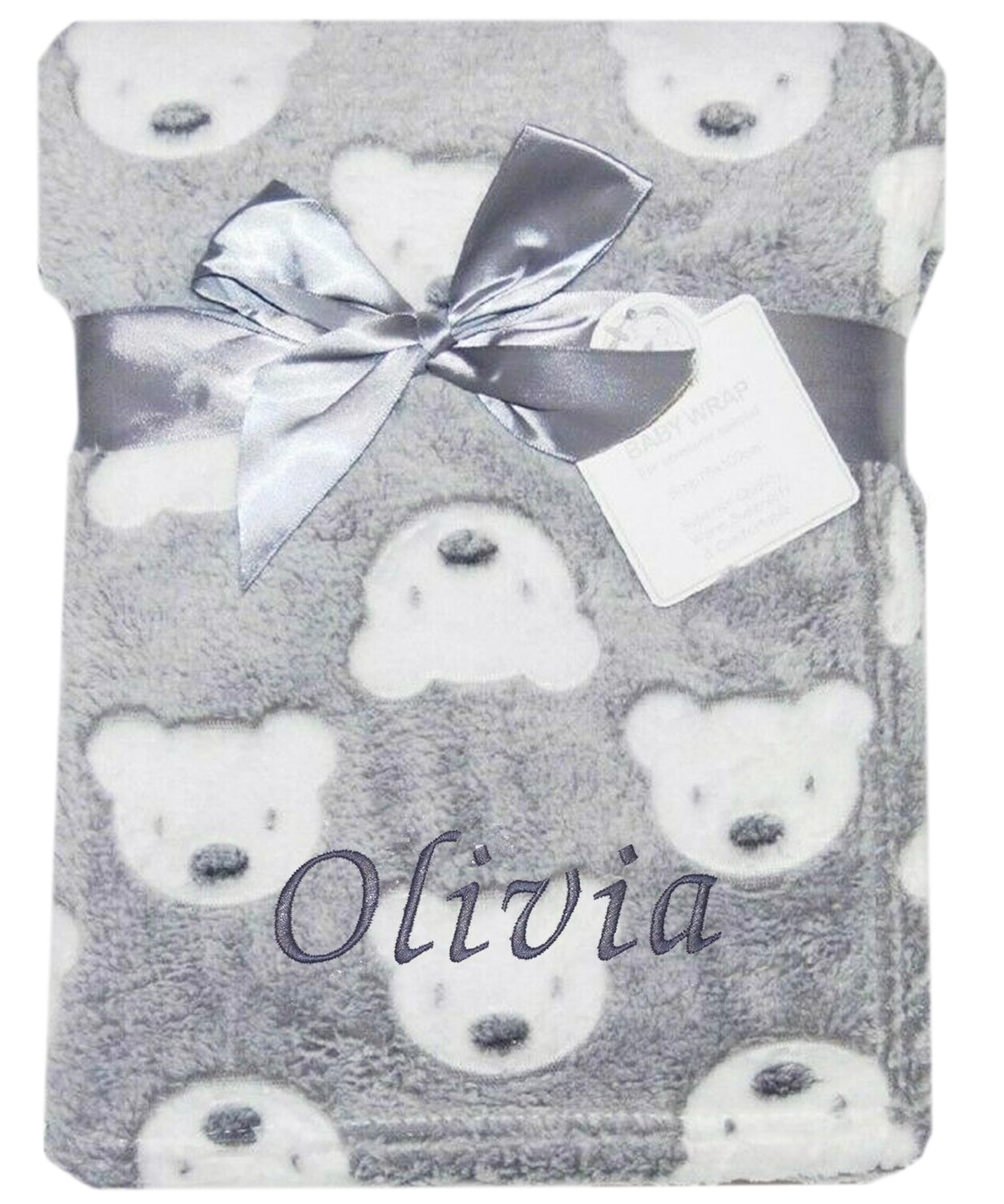 The Baby Box Uk Men's Grey Bear Face Baby Boy Girl Personalised Teddy Bear Blanket Embroidered Name (Grey Bear Face)