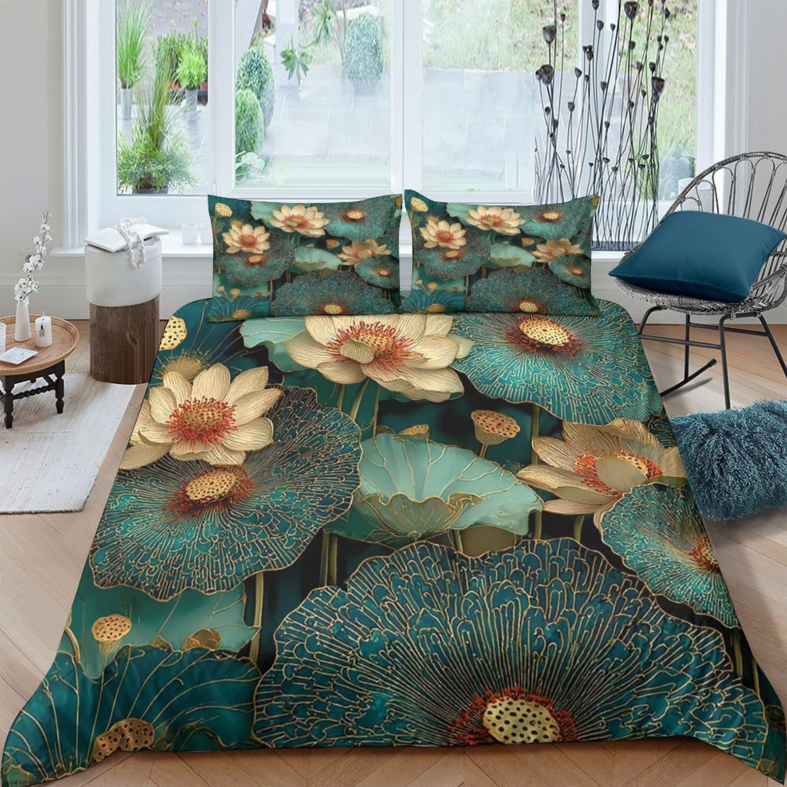 Parure de lit lotus 3D pour chambre d'adulte et adolescents en quête de calme