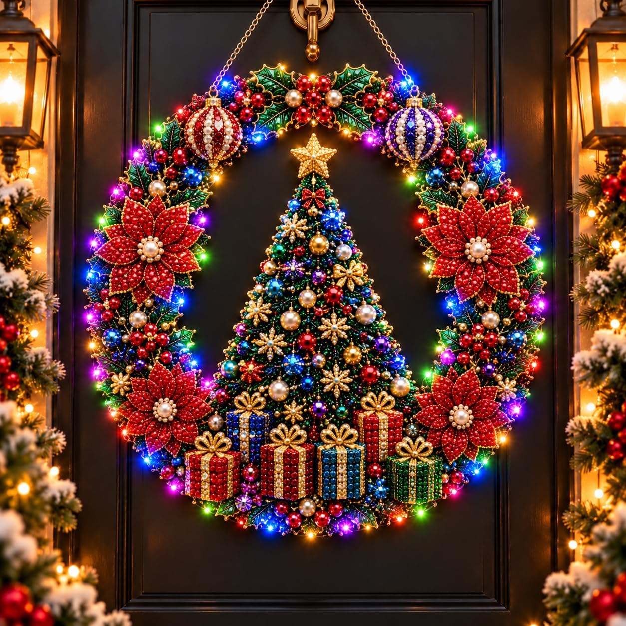 Amazon.com: DIY Christmas Pearl Diamond Art Wreath Kit with LED String ...