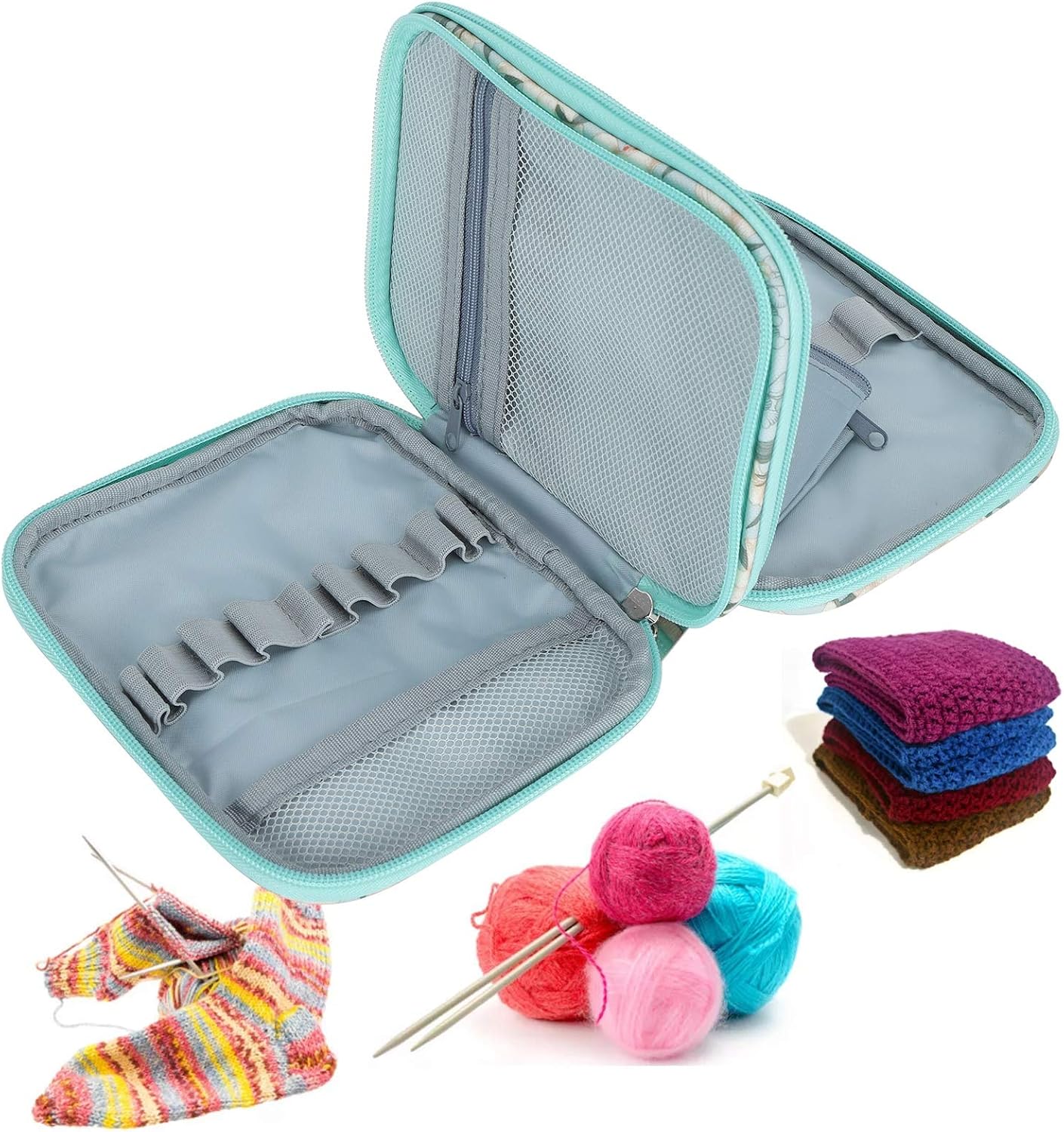 Crochet Hook Case, Crochet Hooks Case Empty Sewing Tool Organizer Bag Oxford Cloth Knitting Accessories Lightweight and Easy to Carry (Green - empty package)