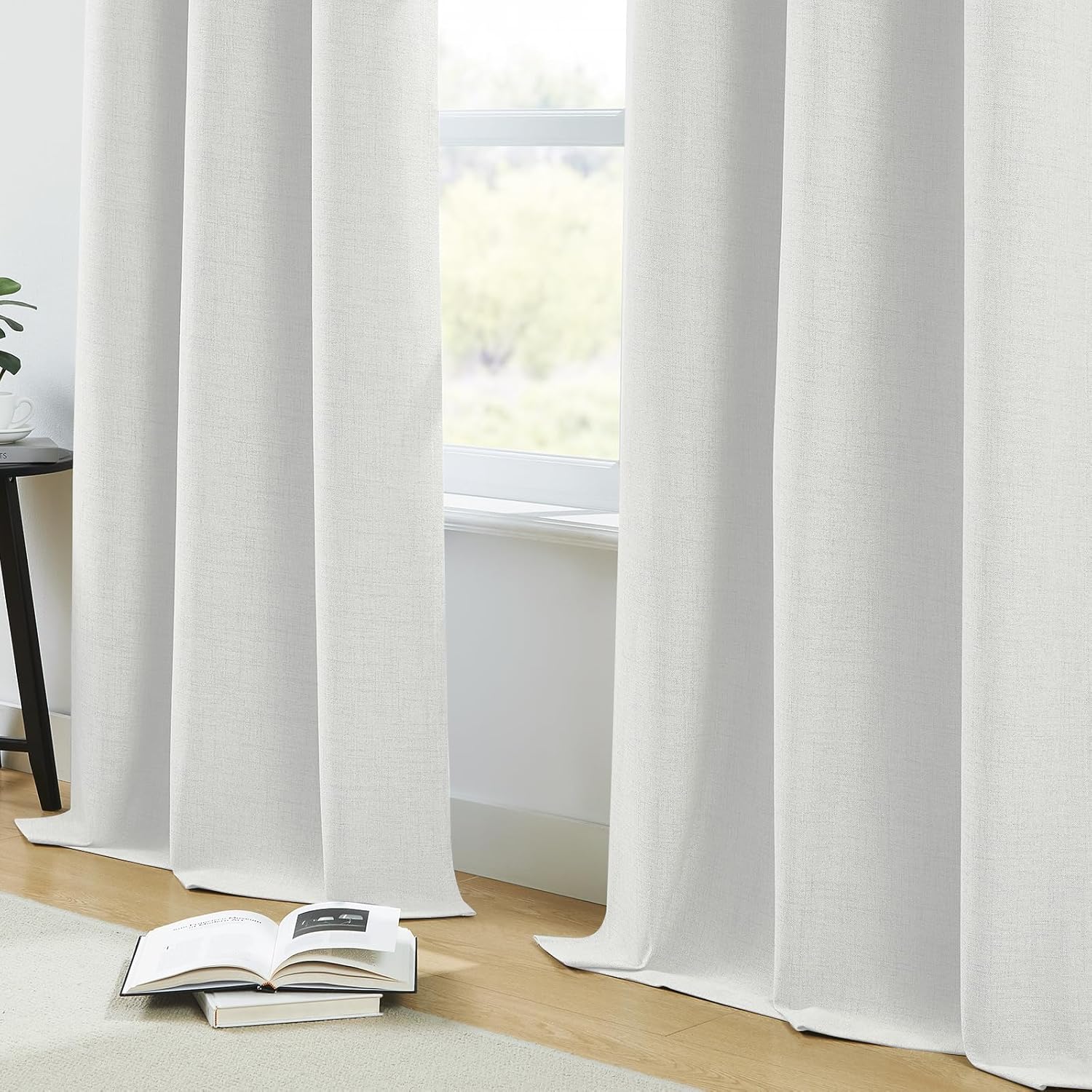 Melodieux White Linen Blackout Curtains 84 Inch Length 2 Panels Set, Thermal Insulated Room Darkening Grommet Curtains for Bedroom Living Room, Elegant Farmhouse Burlap Textured Drapes, 42x84 inch
