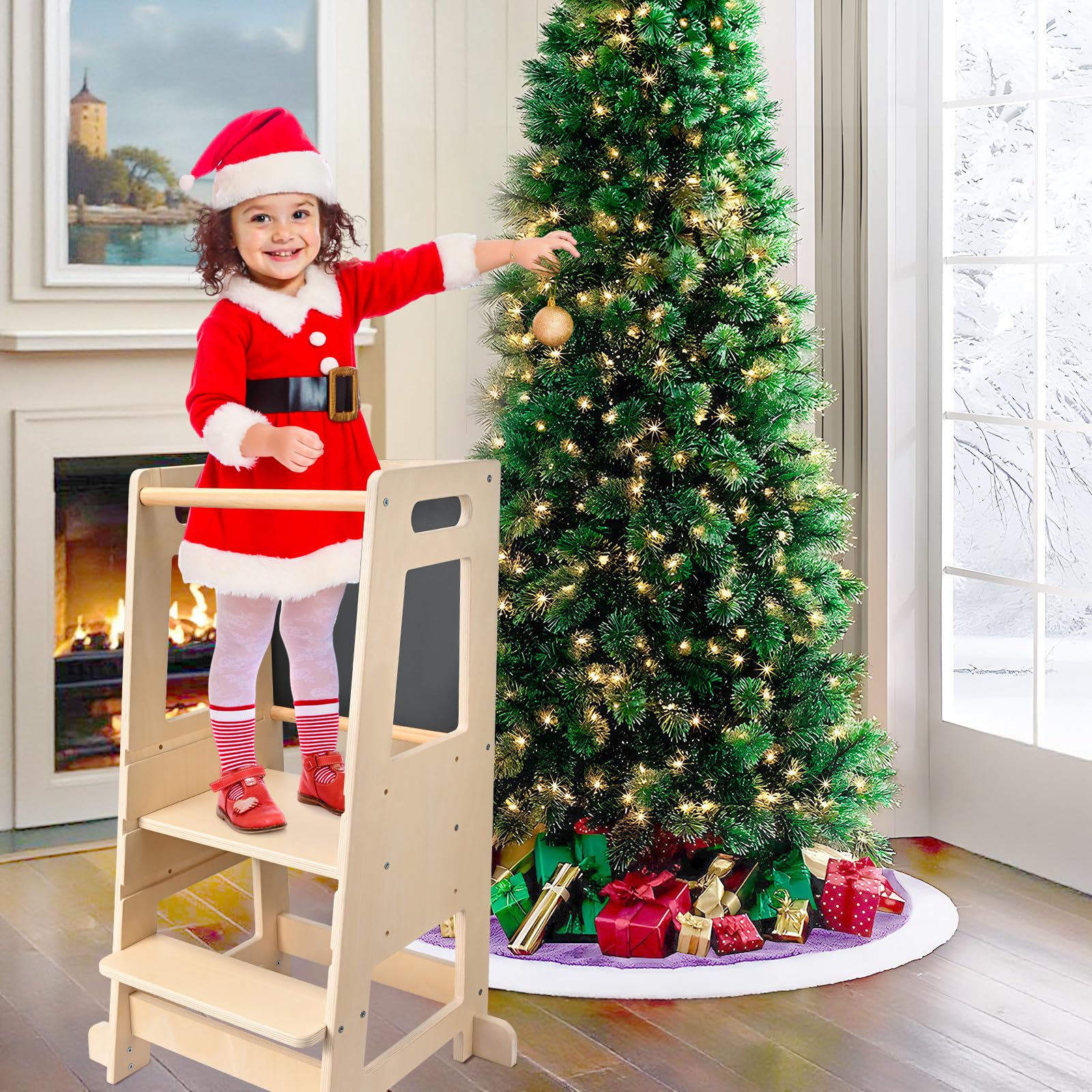 Hlieeosfcn Torre Montessoriana per bambini,Torre di Apprendimento Pedane Alzabimbo, Adatto per Bambini dai 18 Mesi ai 3 Anni per Imparare al Bacone Cucina