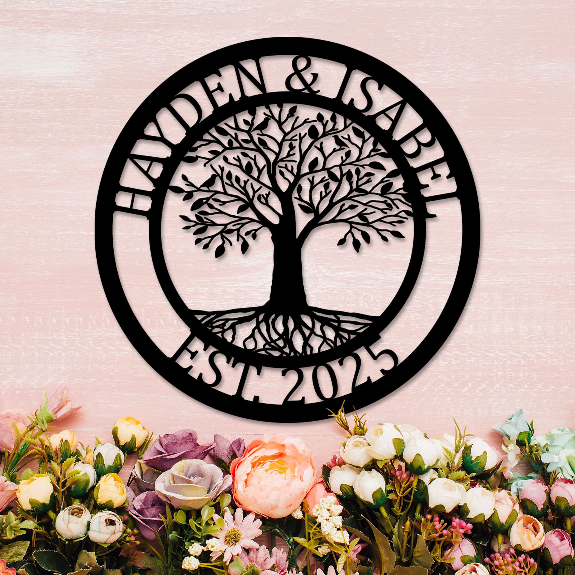Tree Of Life Personalized Last Name Sign - Custom Metal Name Sign - Outdoor Wall Decor - Wedding & Housewarming Gift
